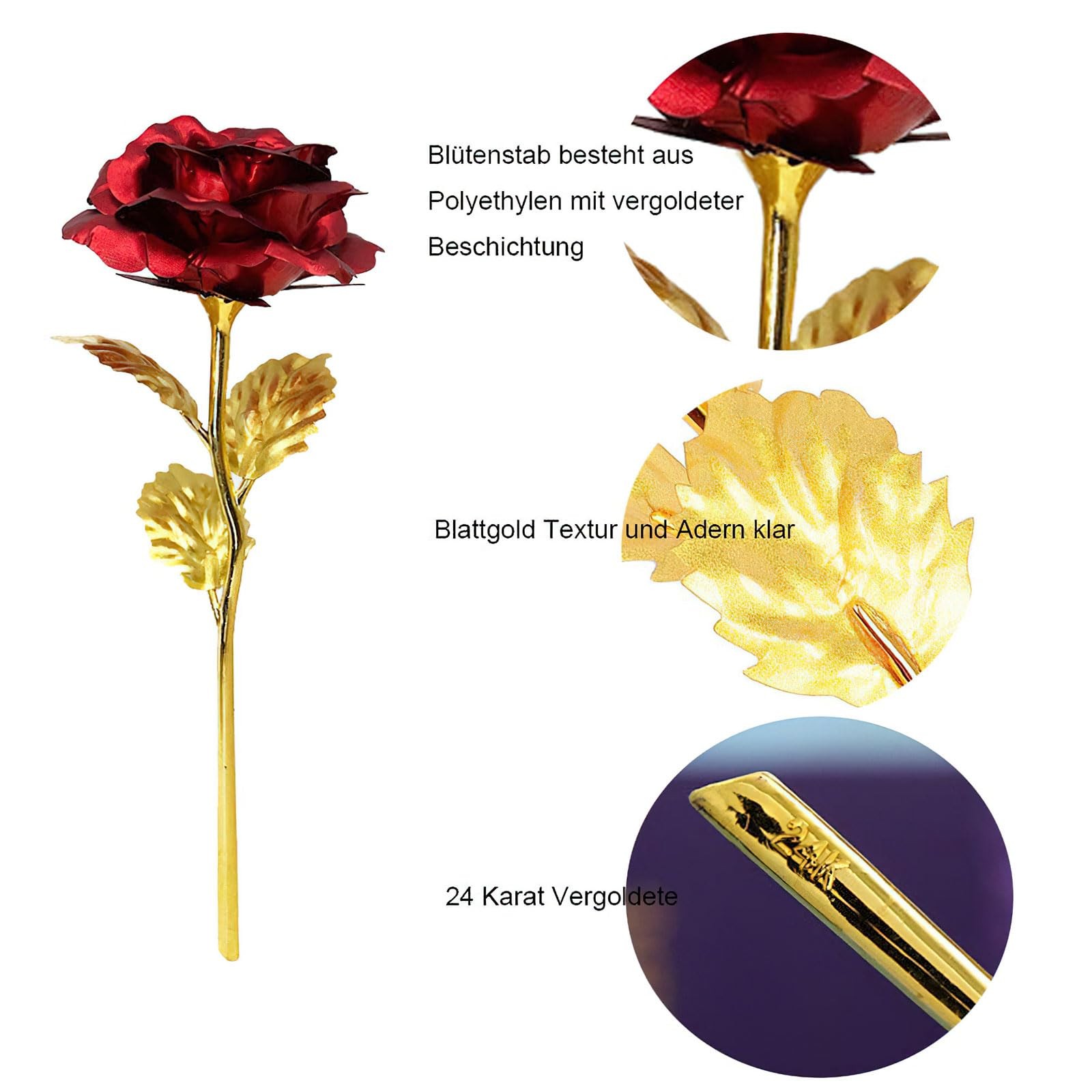 24K Forever Rose Red Rose Gold Dipped Rose 24K Rose Flower with Gift Box