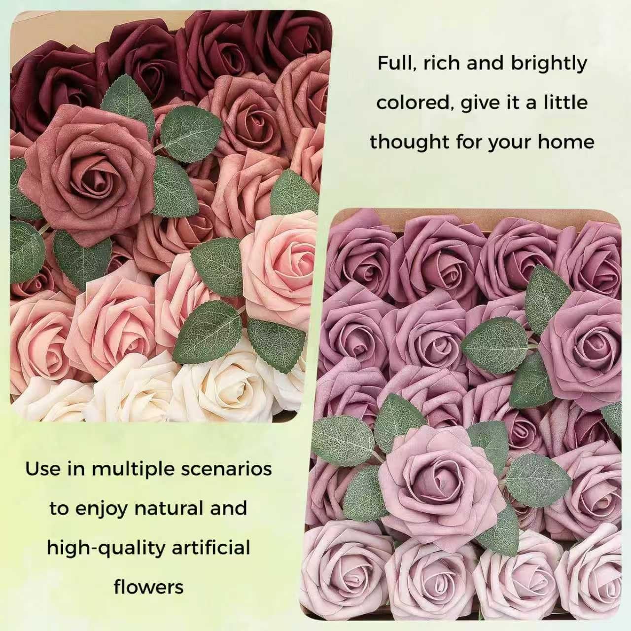 Artificial Flowers 25pcs 3″ Realistic Foam Fake Roses with Stems,Faux Floral …