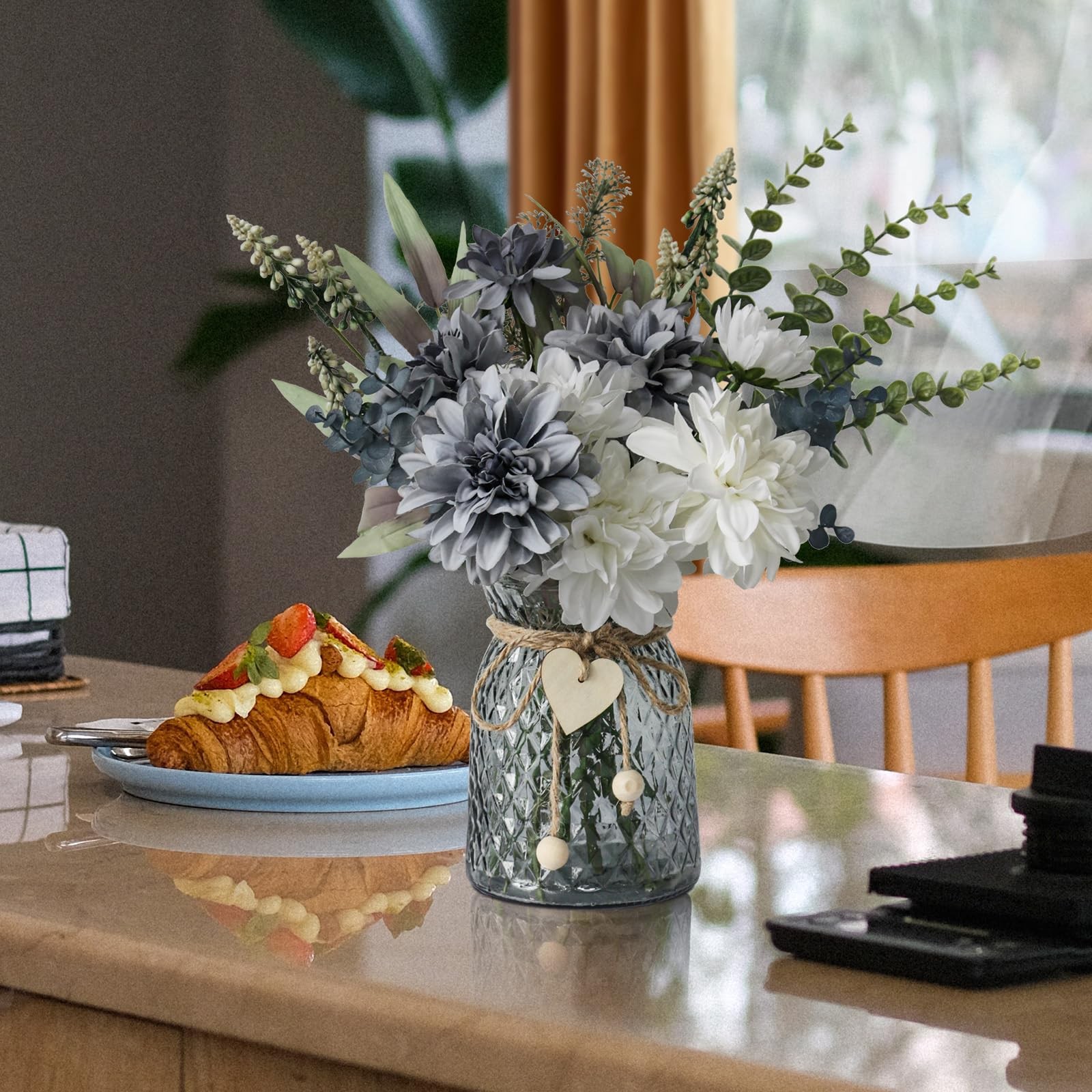 Fake Flowers Vase Faux Table Centerpieces Dining Room Kitchen Coffee Decor