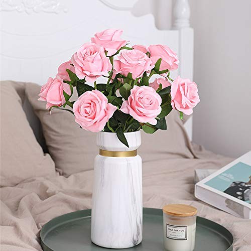 Hawesome 12PCS Artificial Silk Flowers Realistic Roses Bouquet Long Stem for