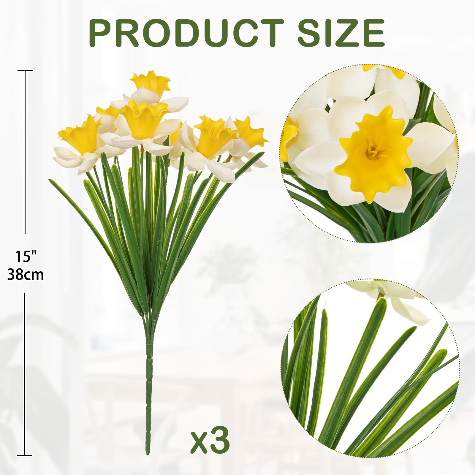 3 Bundles Daffodils Artificial Flowers, 15″ Faux Daffodils with 21 Flower Hea…