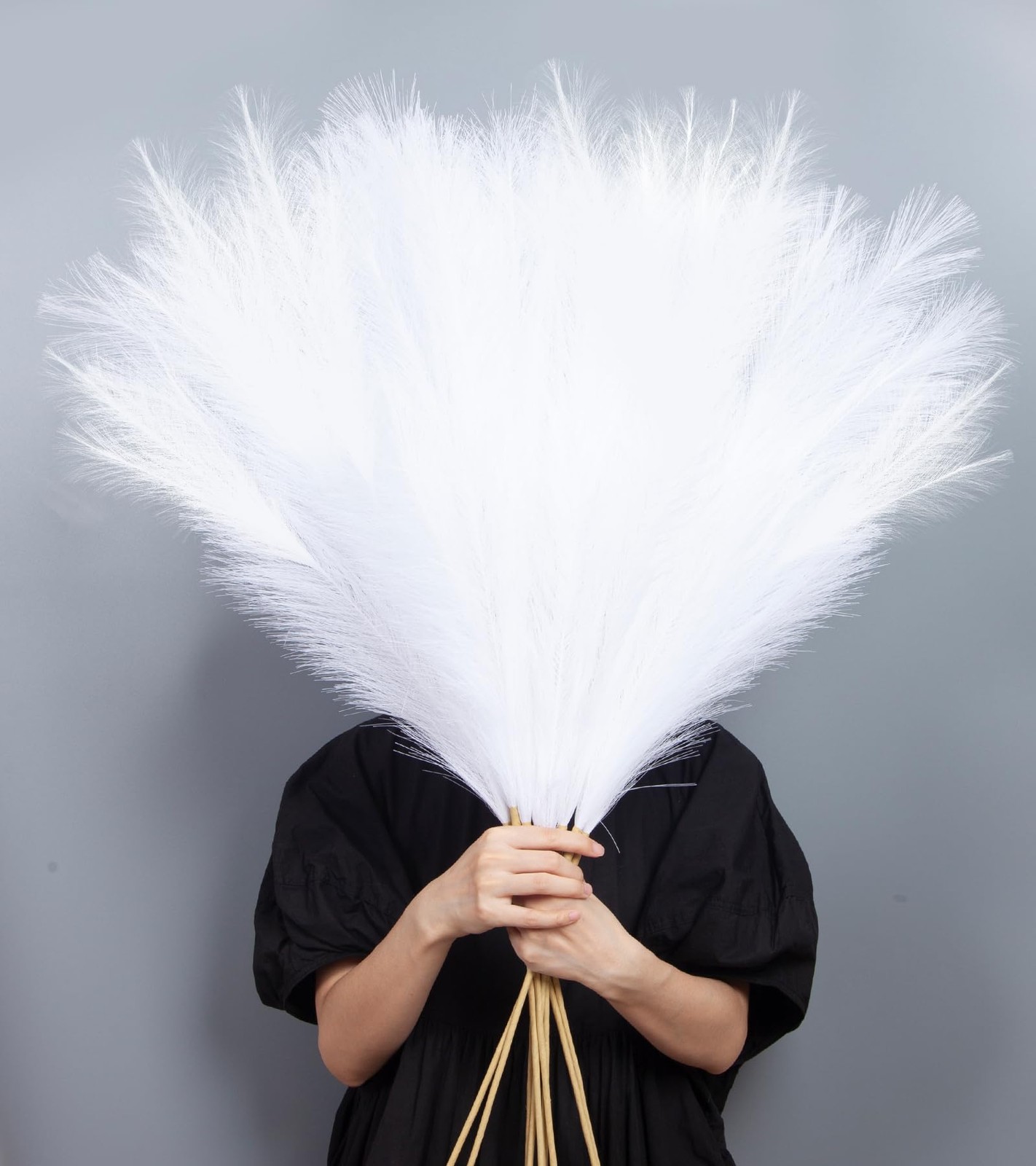 9 Pcs 45″ Tall Pampas Grass White Decor, Long Stem Artificial Flower Floor Va…