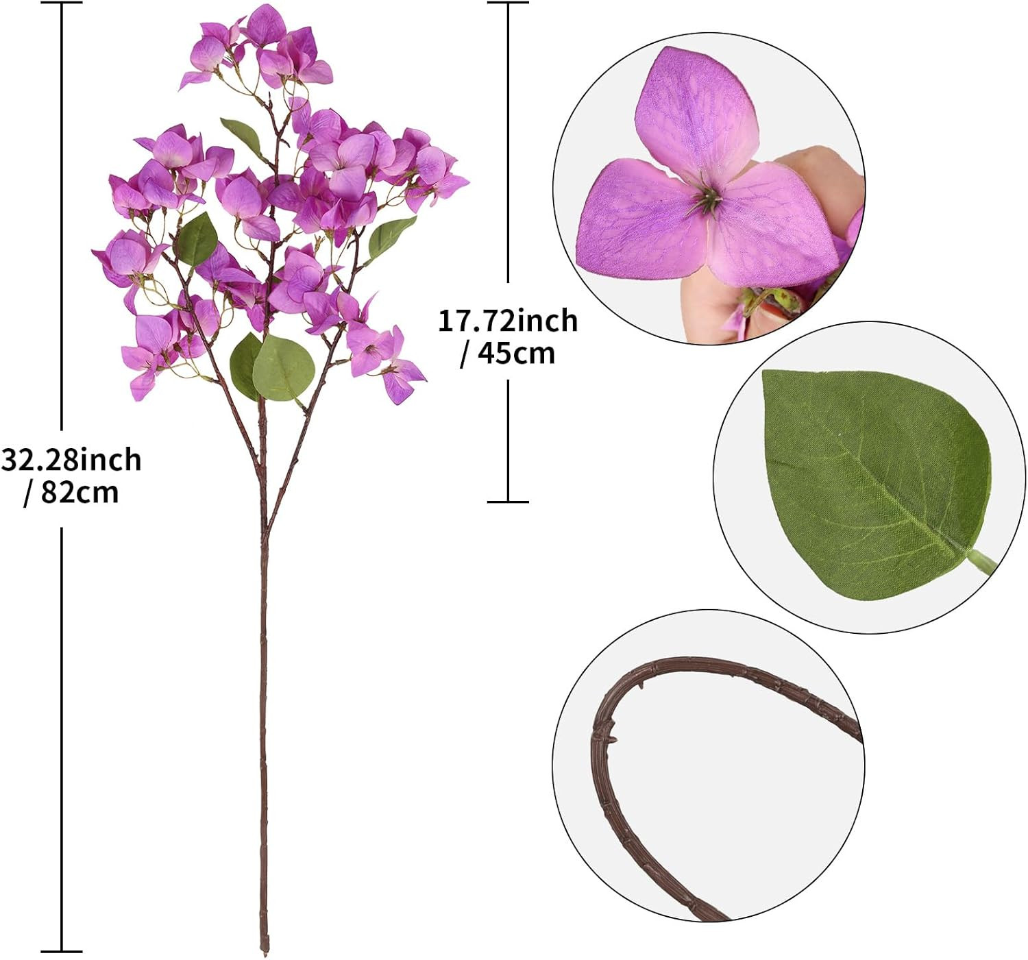 4PCS Artificial Bougainvillea Silk Flowers Long Faux Stems Wedding Decor