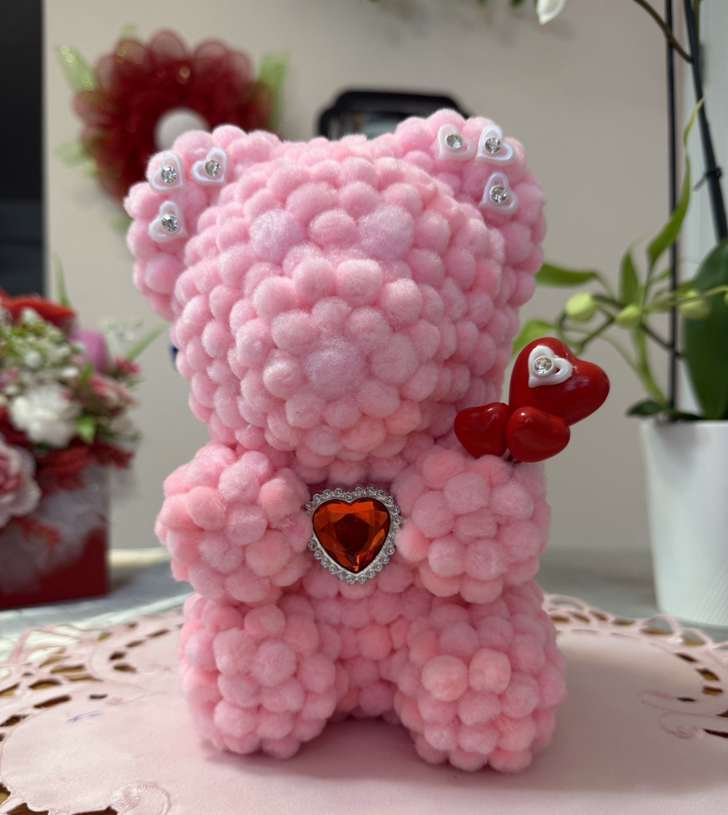 Adorable Pink Marshmallow Teddy Bear 9″-Unique Handmade Gift for Mother’s Day