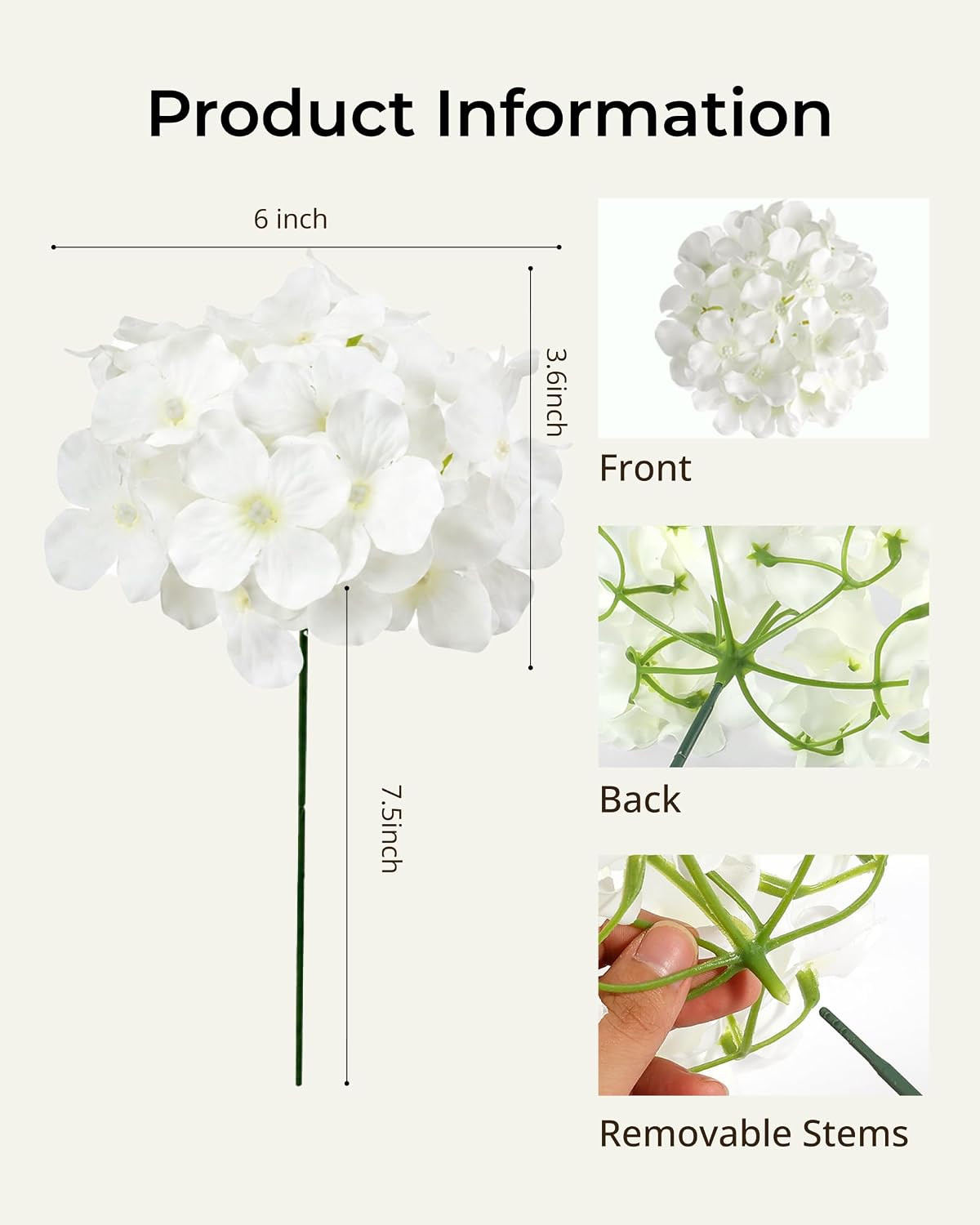 64 PCS Ivory Silk Hydrangea Flowers with Stems for Wedding & Party Decor