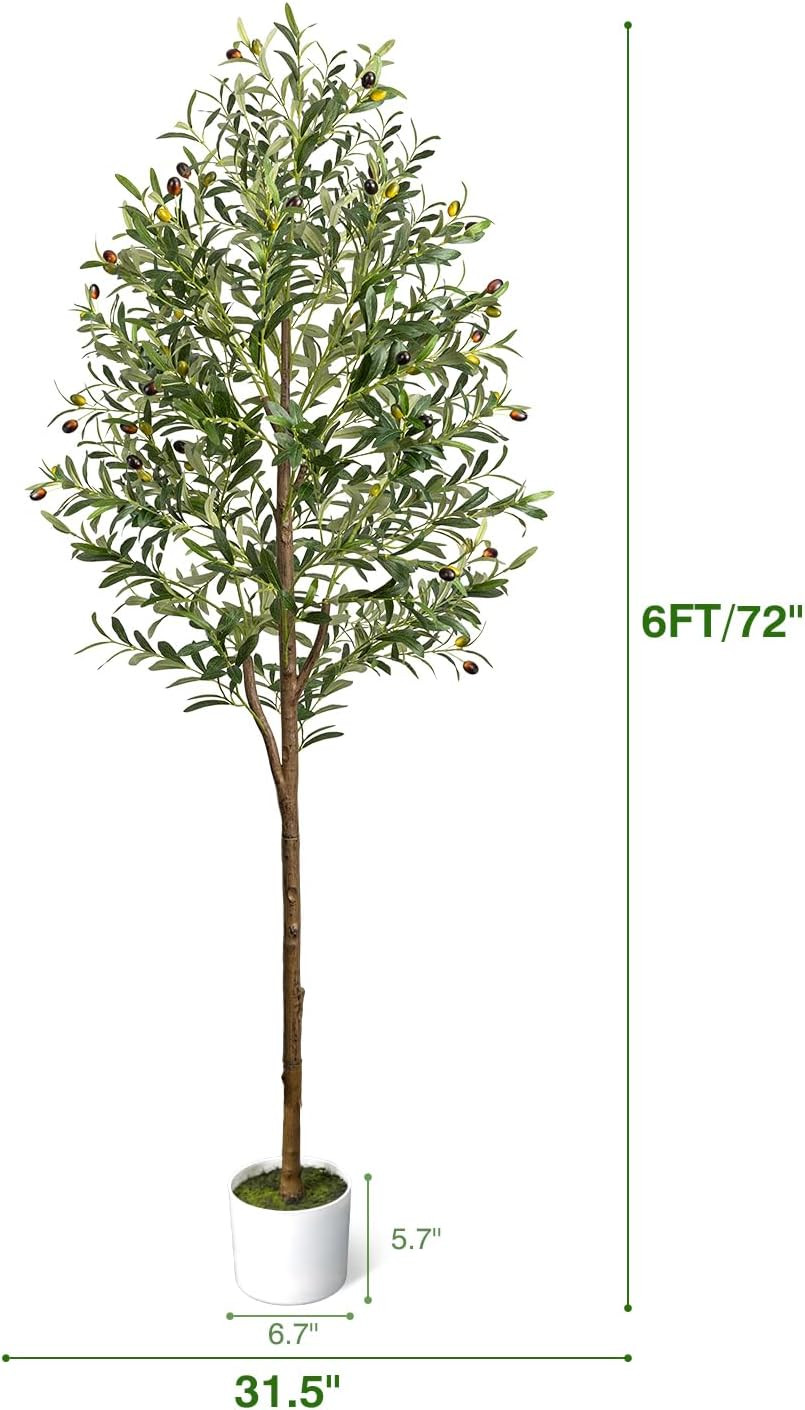 6FT Artificial Olive Tree – Indoor Tall Faux Olive Trees with Planter&Basket, La