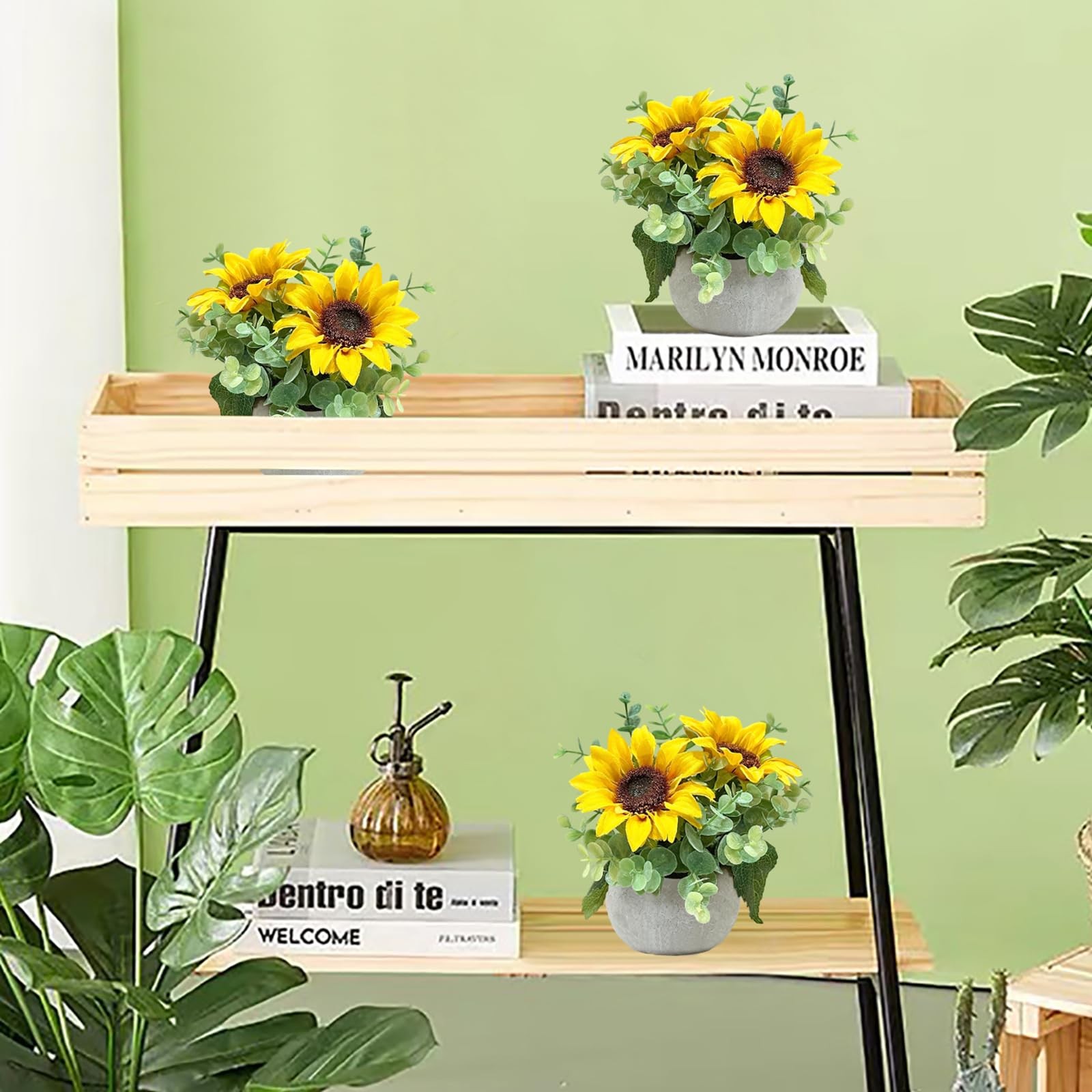 2 Pack Artificial Flowers with Pot, Silk Sunflowers with Eucalyptus Fake Pott…