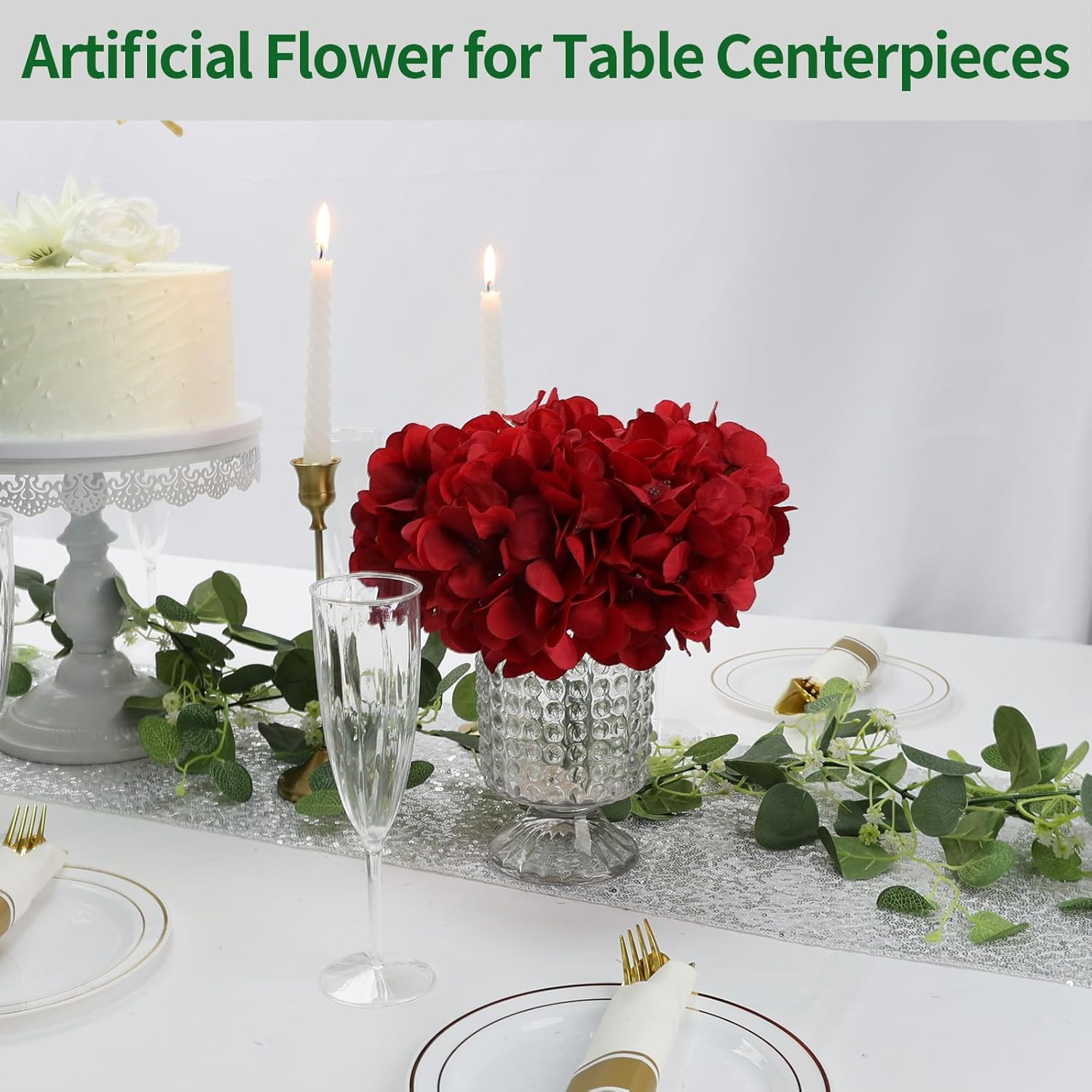 104 PCS Hydrangea Flower Heads with Stems for DIY Floral Arrangements
