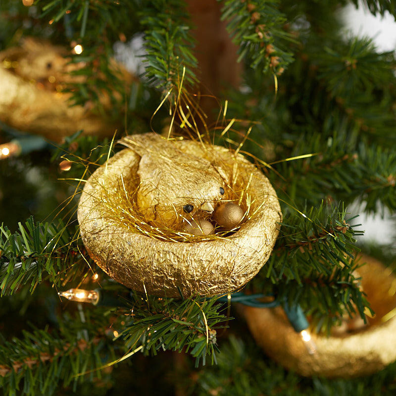 Set of 12 Metallic Gold 3-1/2″ Bird Nest with Bird Displays