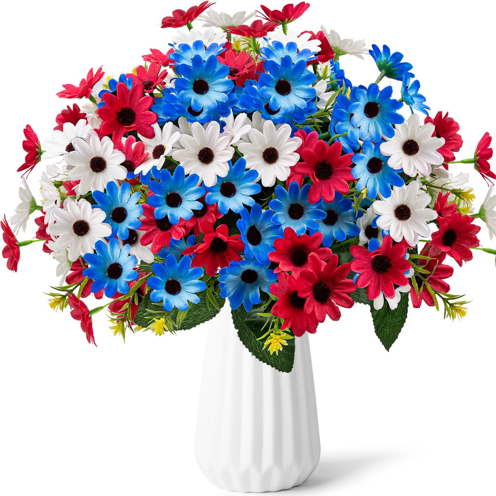 6 Bundles Red White and Blue Flowers, Artificial Daisy Flowers for Outdoor Me…