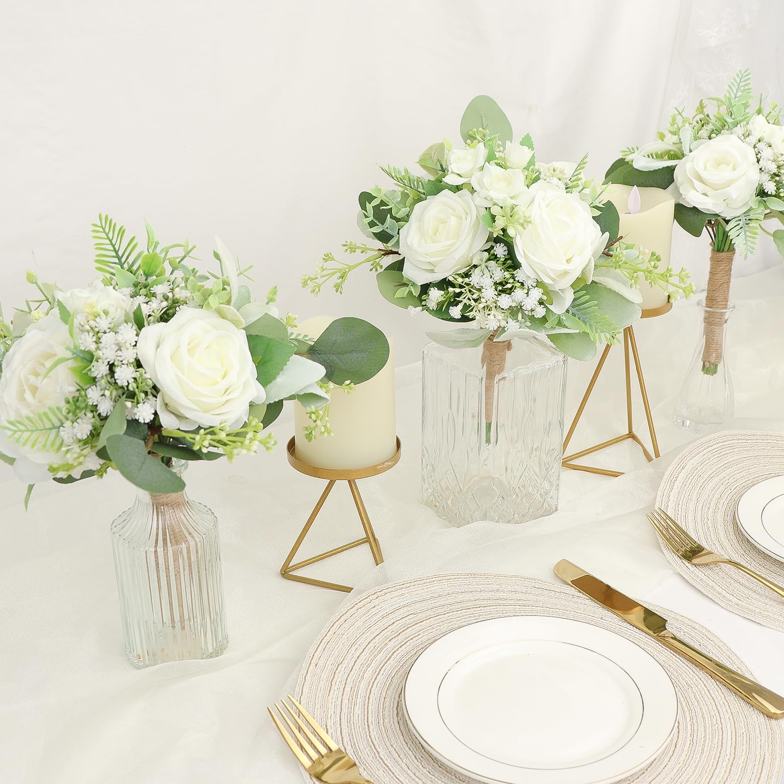 Bridesmaids Bouquets Set of 6 Ivory White Artificial Flowers 7 Inch Bridesmai…