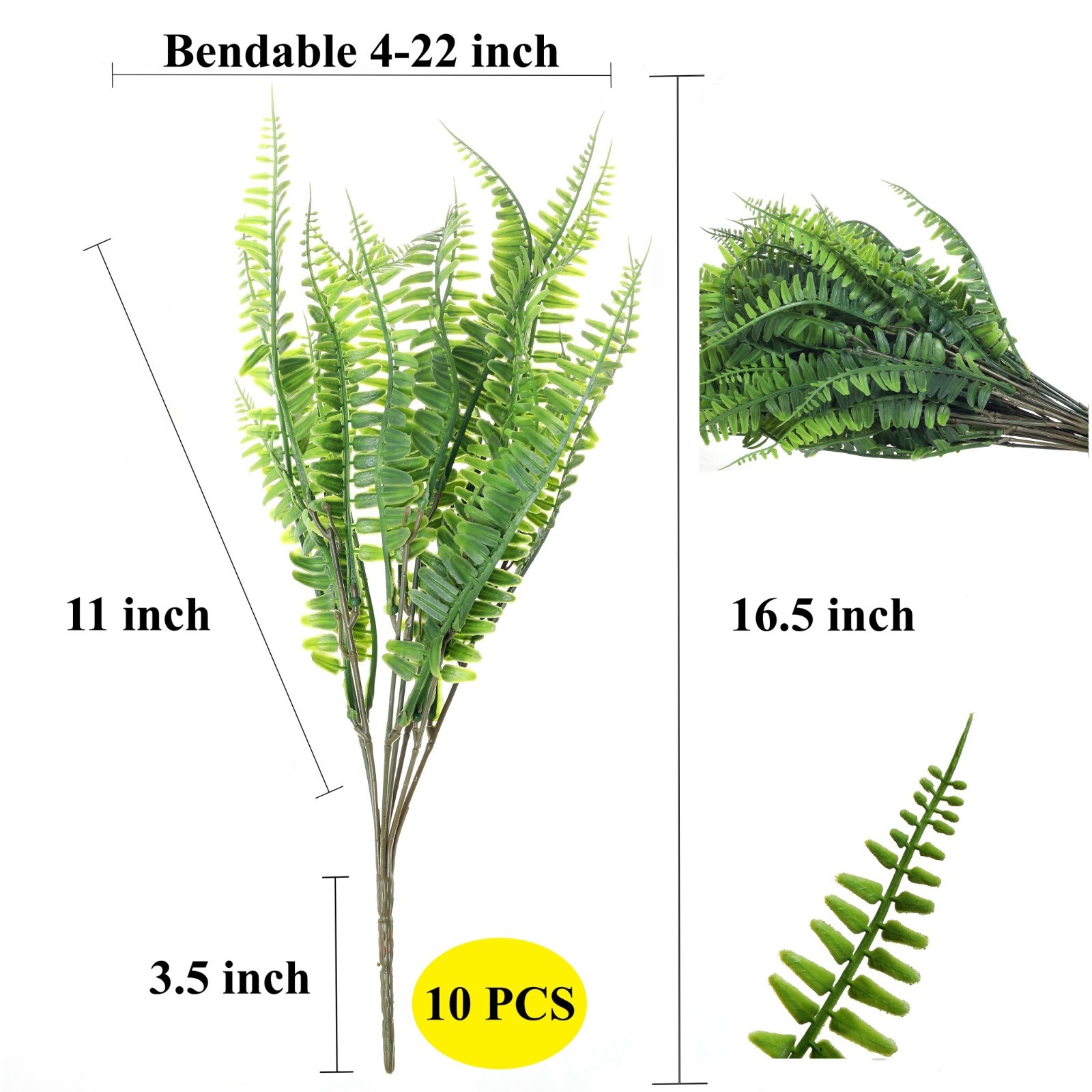 Boston Ferns Artificial Plants Dark Green Bulk Indoor Outdoor Home Decor, 10pcs