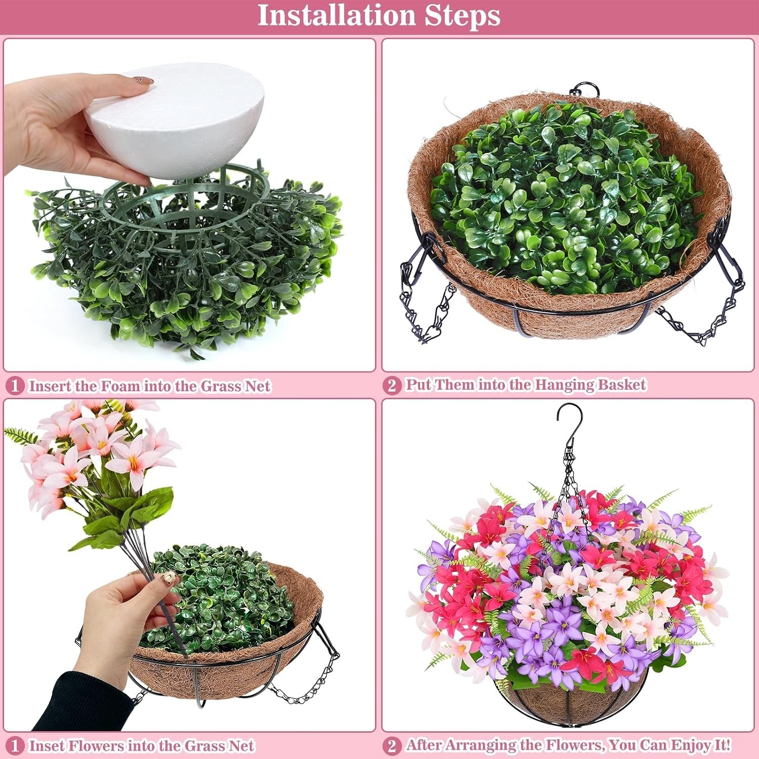 Artificial Faux Hanging Plants Flowers Basket for Outdoors Spring Summer Deco…