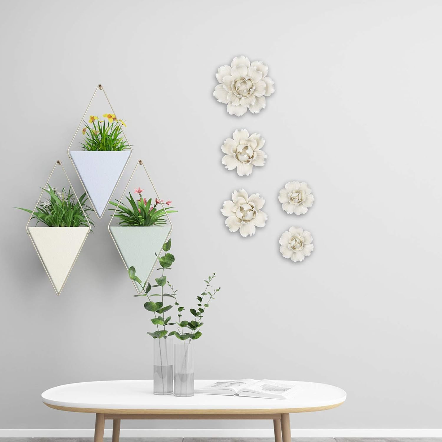 5 Pcs Ceramic Flower Wall Decor Handcrafted 3D Hanging Porcelain Flowers Wall Ar