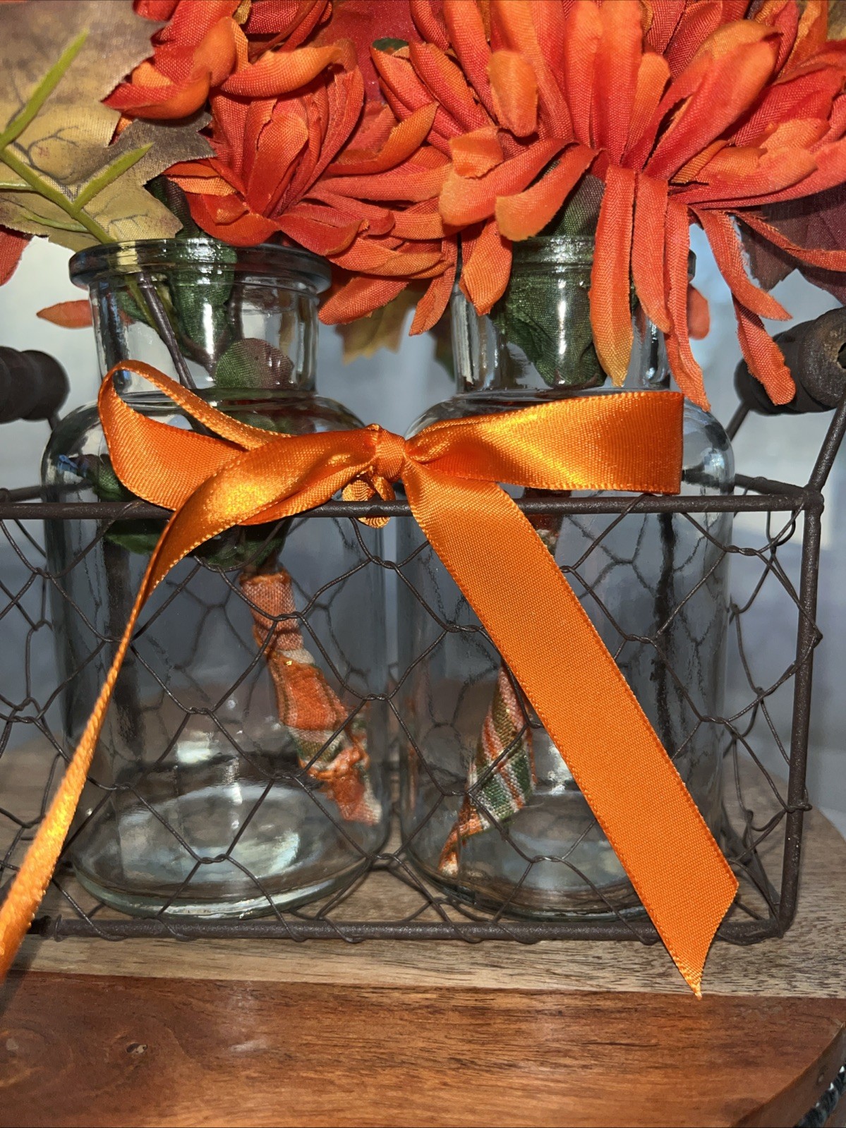 Fall Artificial Flower Arrangement Chrysanthemum Wheat & Oak Leaf