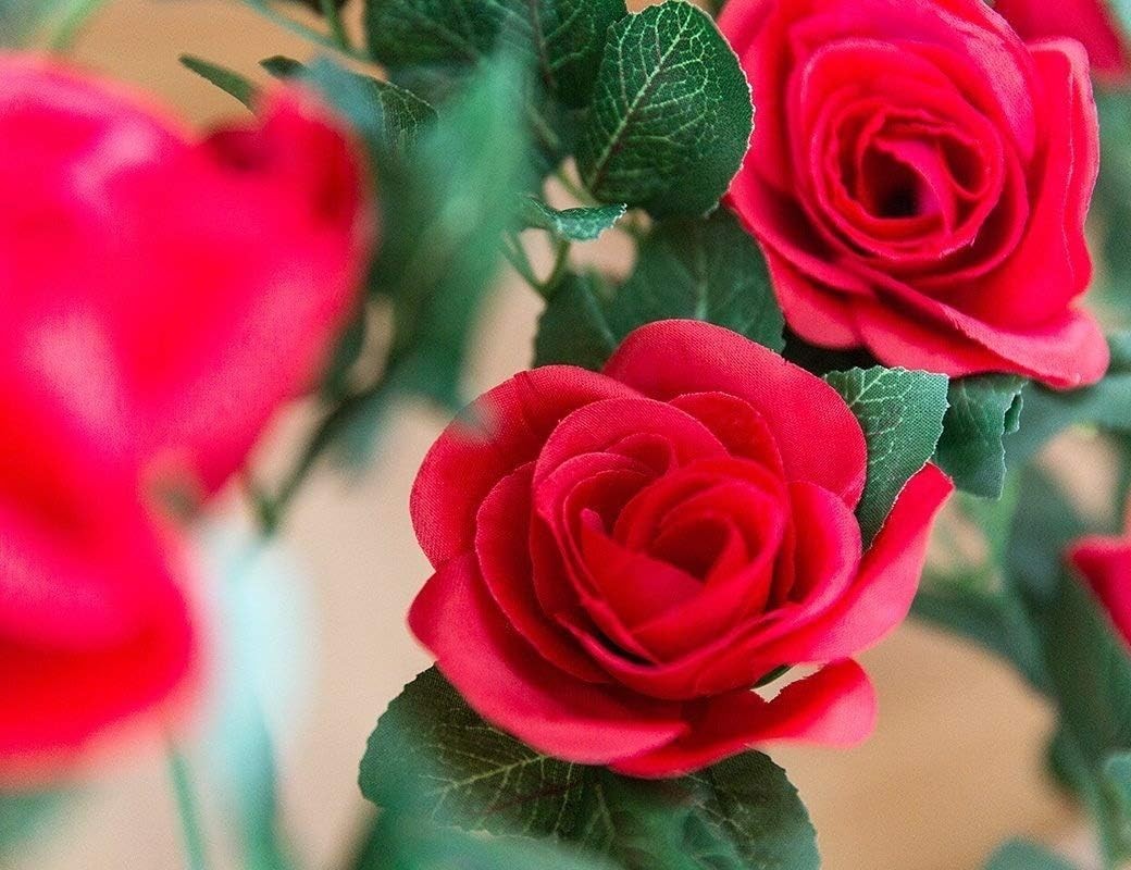 Artificial Rose Vine Flowers Garland Red 16FT 2 Pack Indoor Outdoor Decor