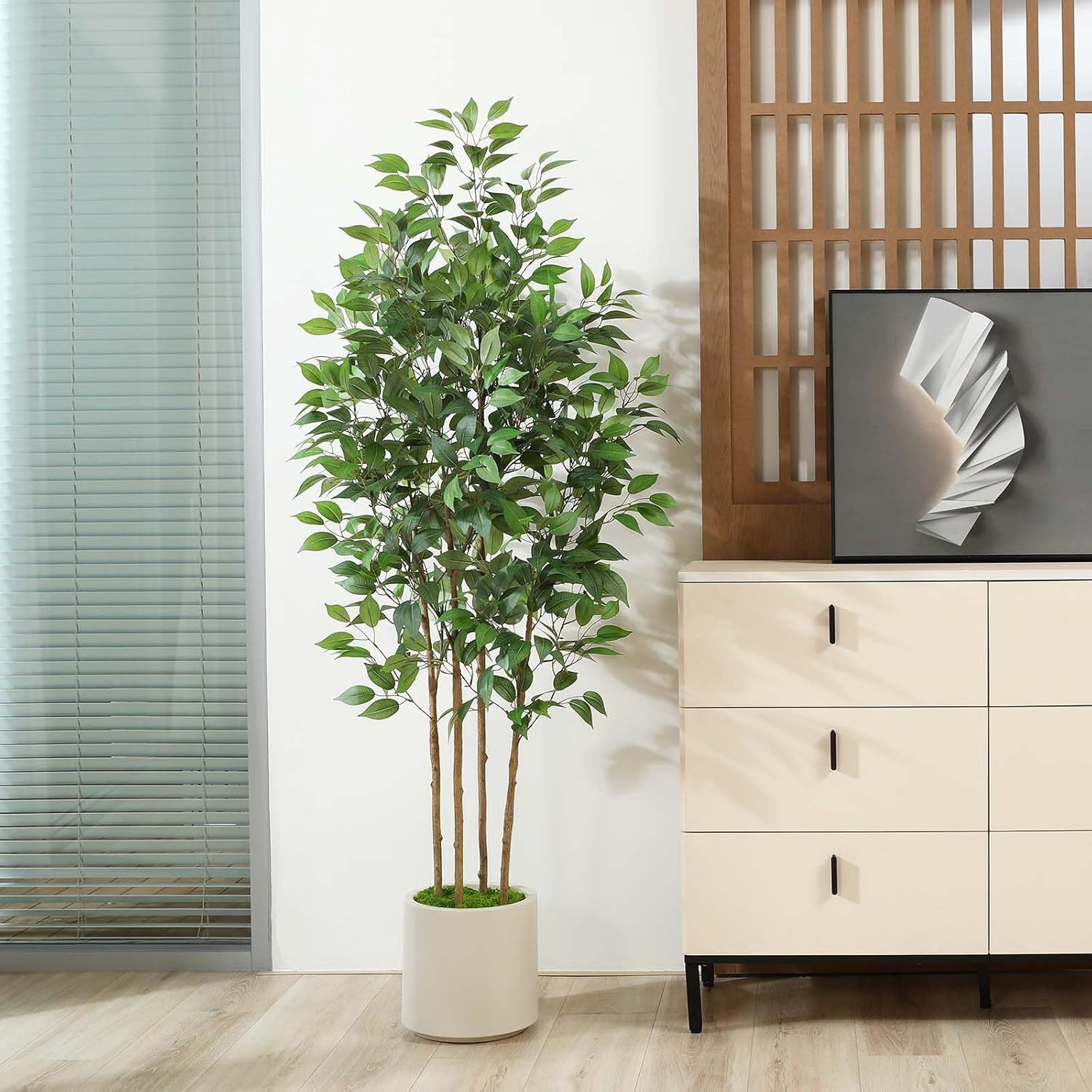 6Ft Ficus Artificial Tree in White Planter – Indoor Home Decor Faux Plant