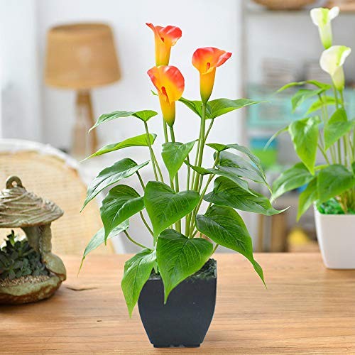 Artificial Flower Plants Calla Lily Faux Small Potted Plant with Black Pot Fa…