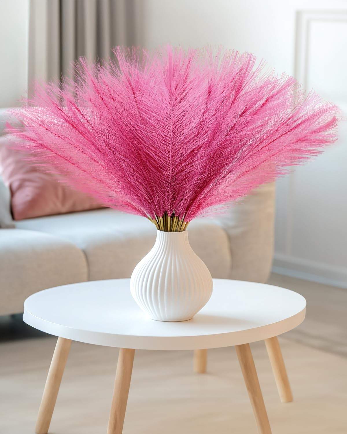 60pcs Faux Pampas Grass Decor, 17.7inch Hot Pink Short Artificial Pompous Gra…