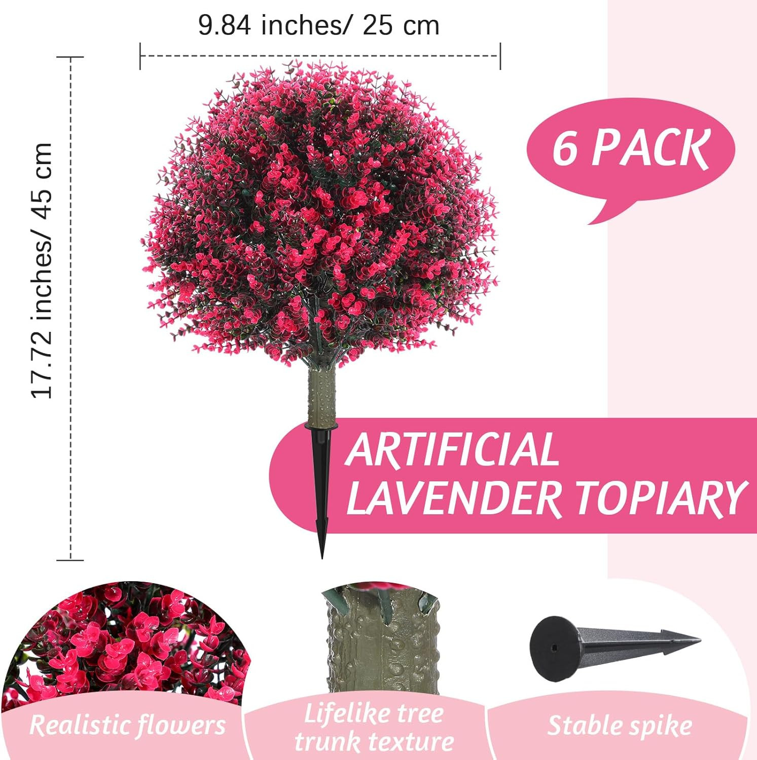 6 Pcs 18″ UV Resistant Artificial Boxwood Ball Topiary – Rose Red