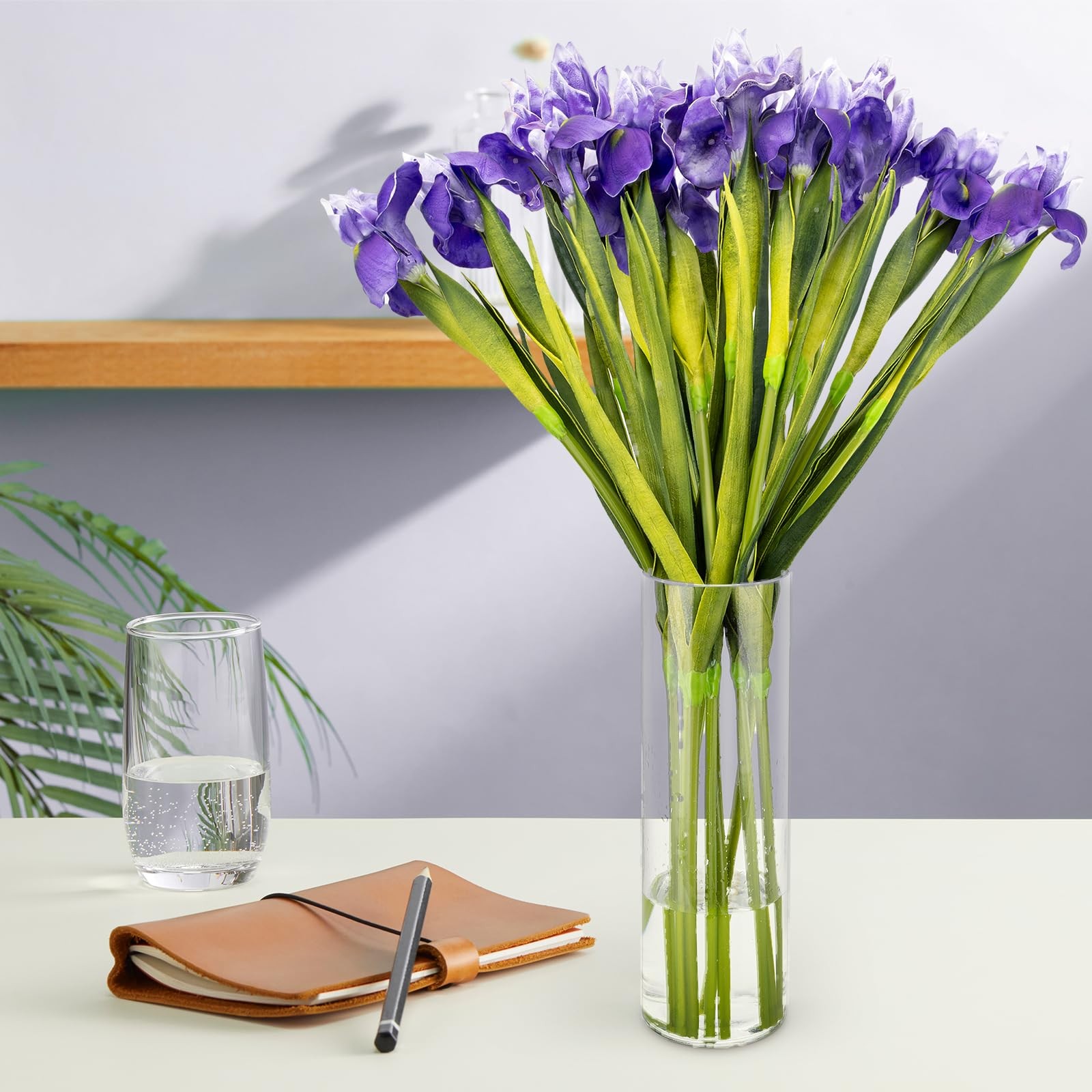 OBDXZHC 6 Pcs 23.6”Artificial Iris Flowers Real Touch Faux Long Stems Fake Pu…