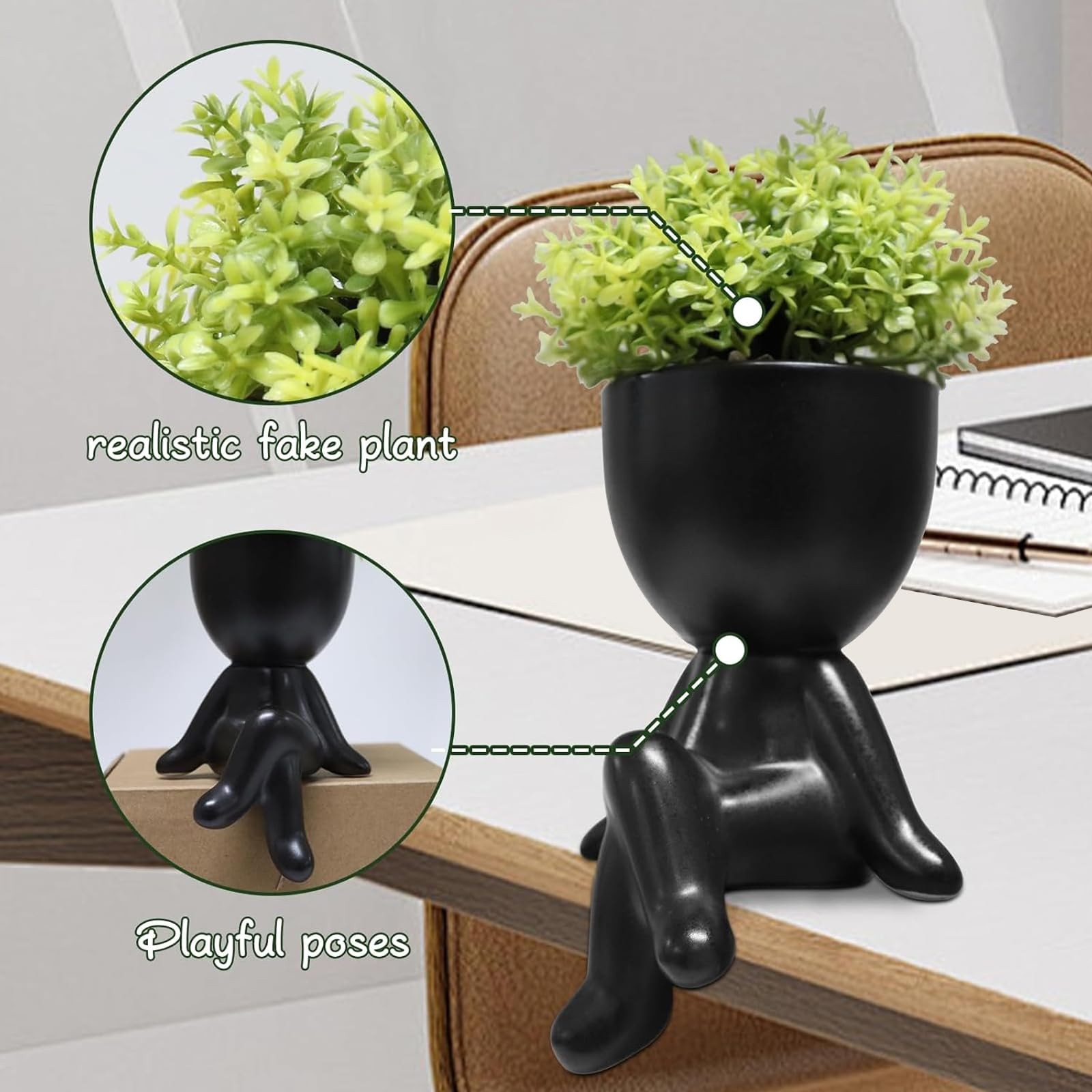 1 Set Small Fake Plants, Human-Shaped Pots, Office Decor, Women, Men, Cute Faux
