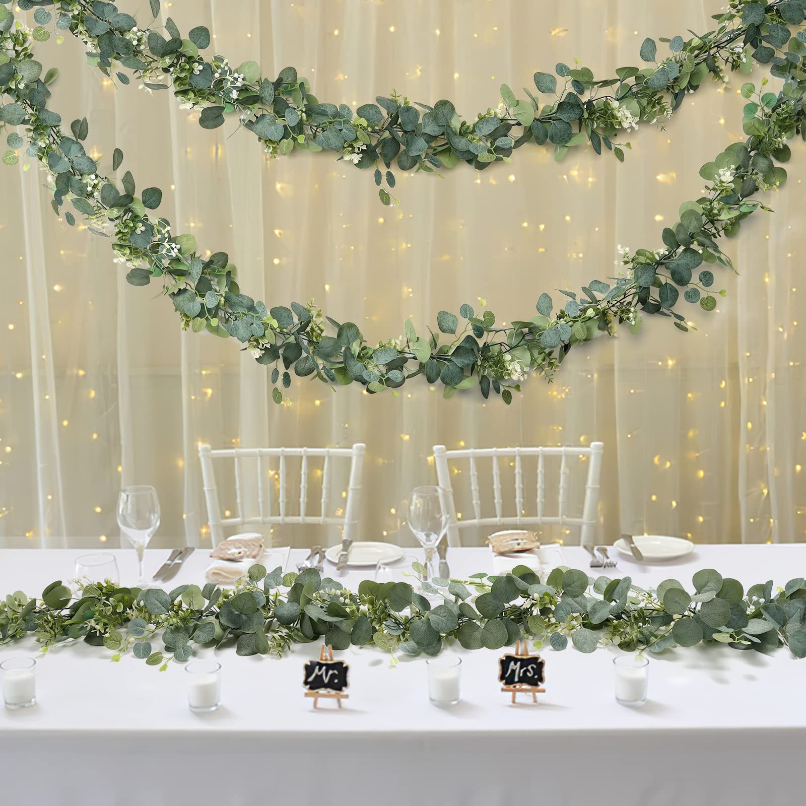 4 PCS Artificial Eucalyptus Garland 5.9FT Faux Silver Dollar Greenery Garland…