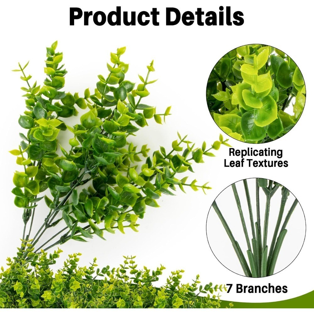 Artificial Eucalyptus Stems Fake Faux Plants Realistic Green Leaves Shapeable