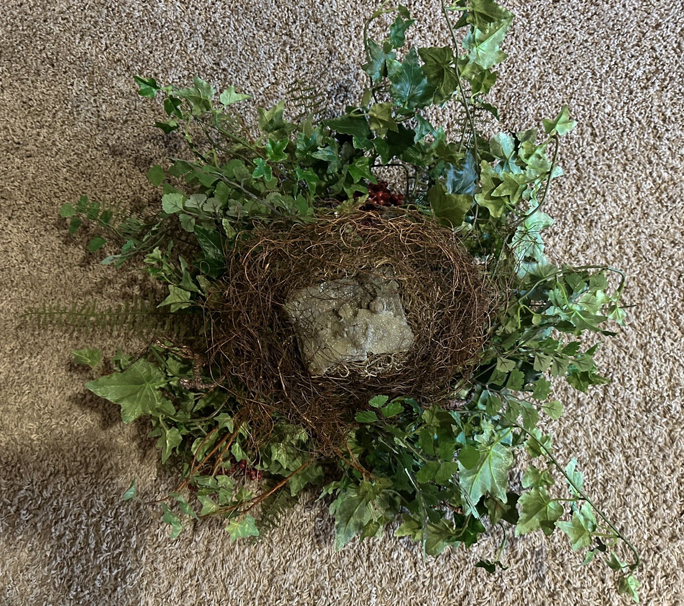 21” Artificial Faux Fern Bush Plant Green with Red Berries and Leaf Variety