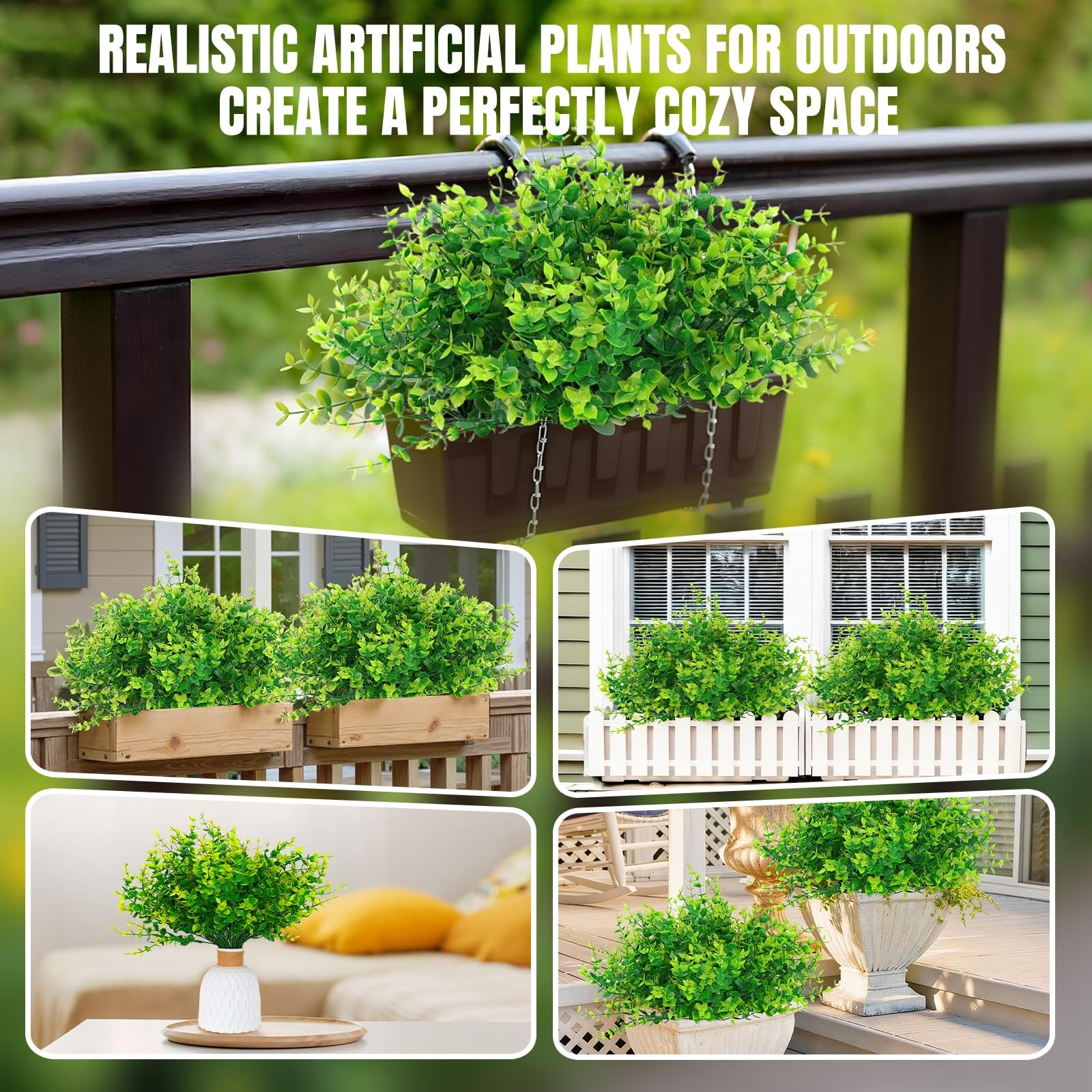 12 Pcs Artificial Greenery for Outdoors UV Resistant & Non-Fading Fake Bushes…