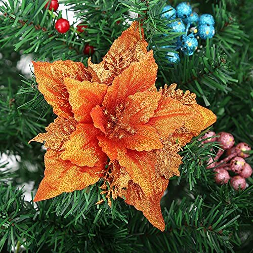 12pcs Glitter Christmas Poinsettia Flowers 7 Inch Large Artificial Flower Orname