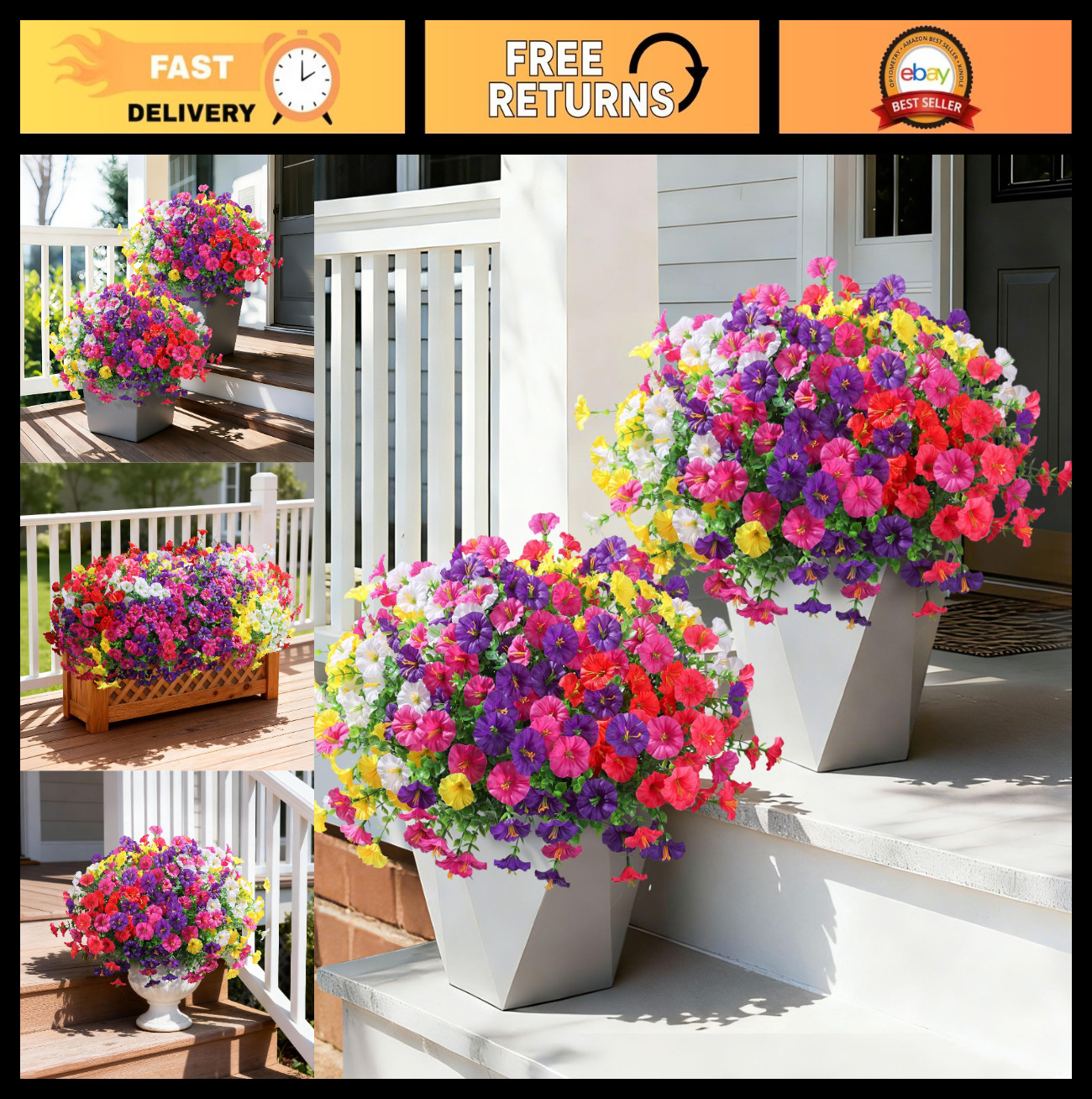 24 Bundles Faux Silk Flowers – UV Resistant Morning Glory & Petunias for Outdoor
