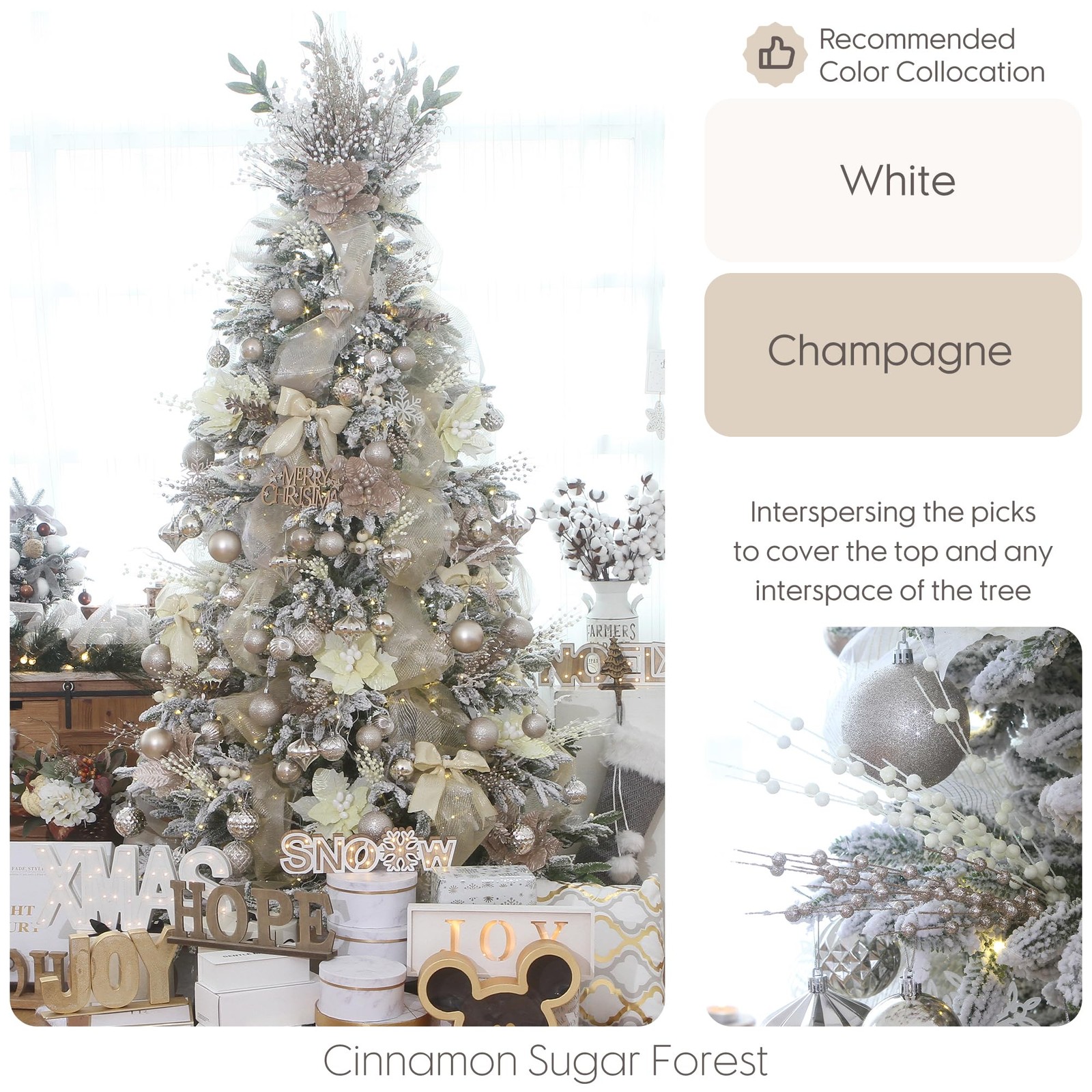 24-Pack Artificial Glitter Berry Stem Ornaments, Decorative Bead Sticks, Glitte