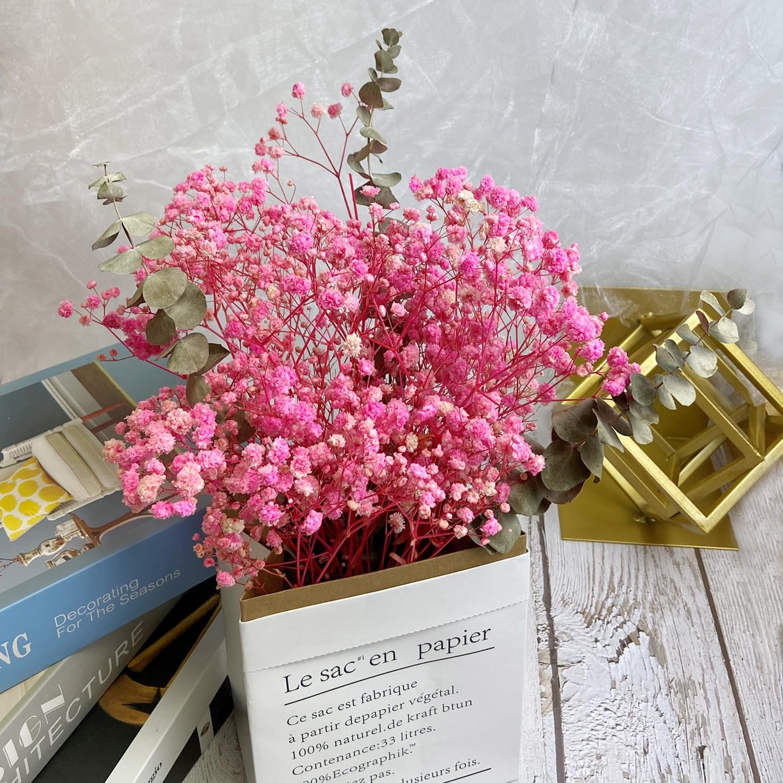 Dried Flower Bouquets, Preserved Pink Baby’s Breath with Eucalyptus for Decor…