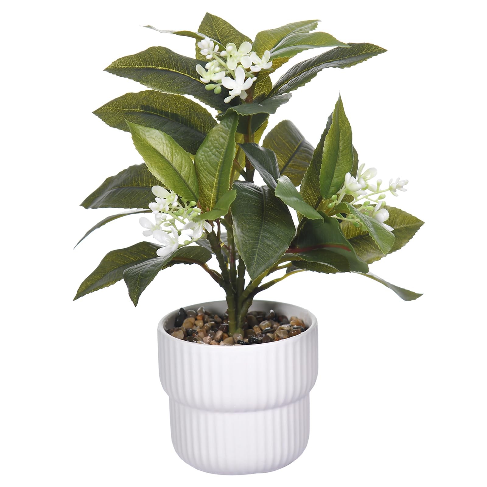 Artificial Potted Plant with White Ceramic Pot Fake Foliage and Flowers for I…