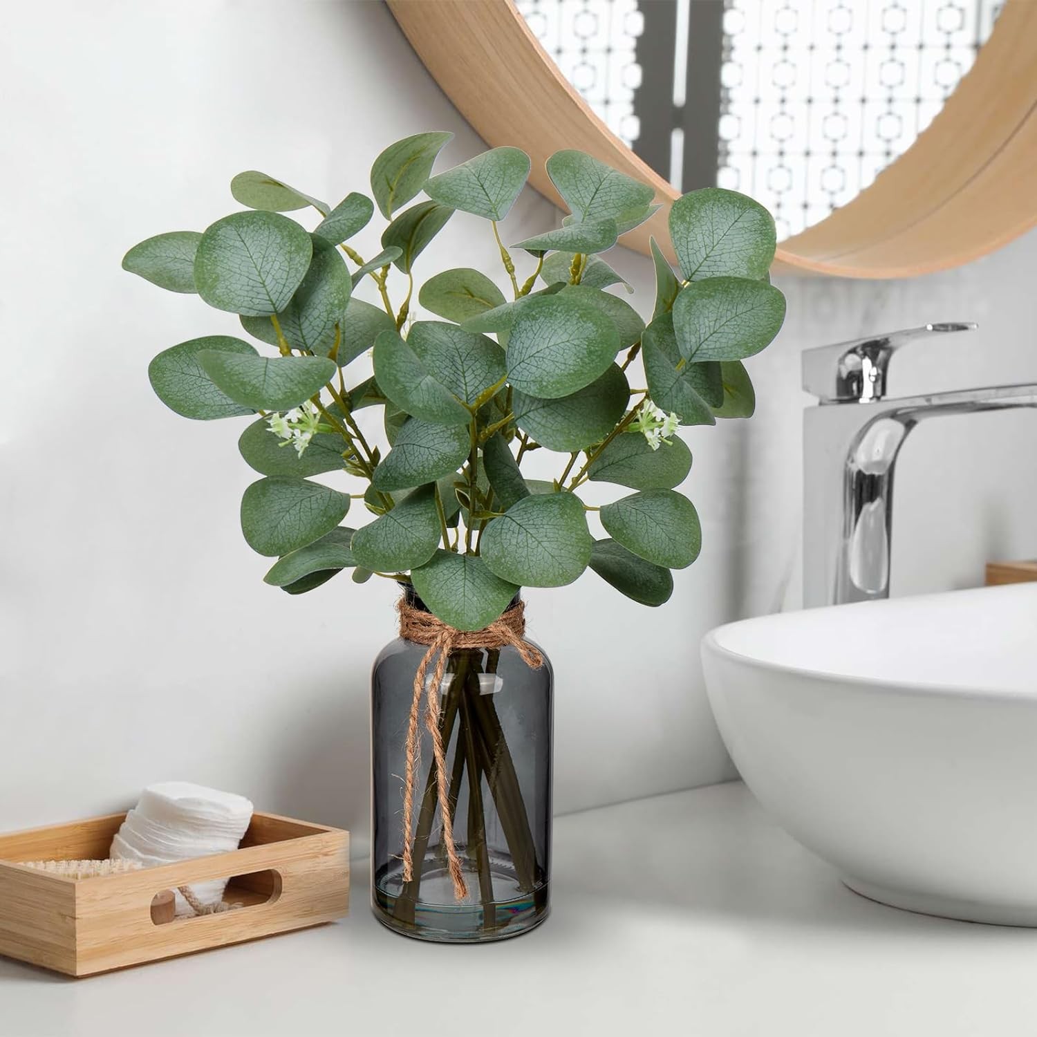 Briful Artificial Eucalyptus in Glass Vase with Faux Water