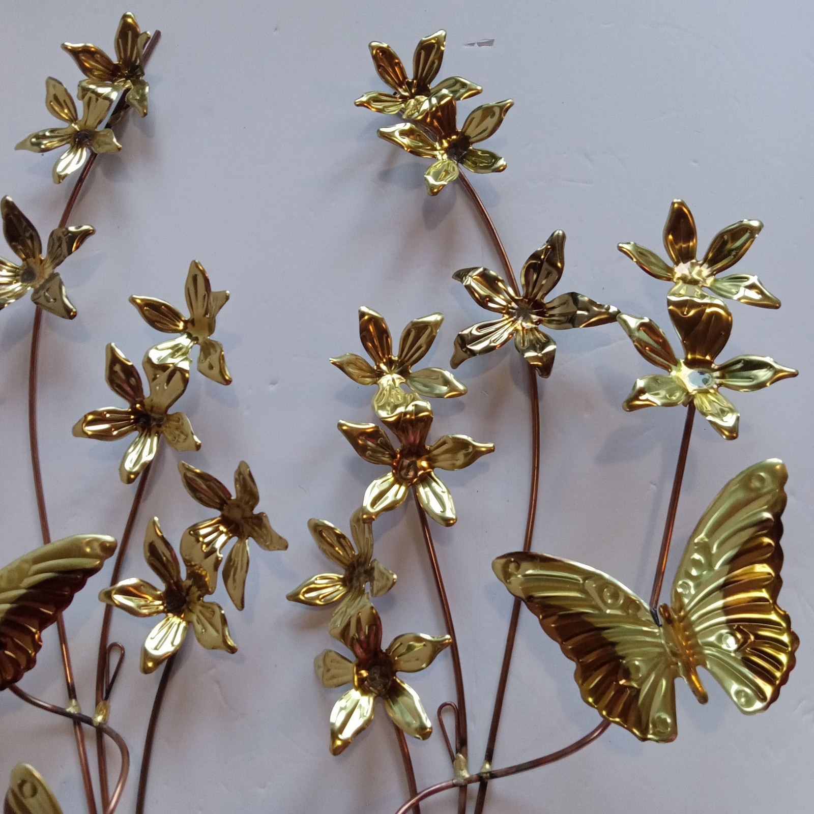 Metal Butterfly Sculptures Wall Hangings Flower Floral Vintage Decor 80s 90s set