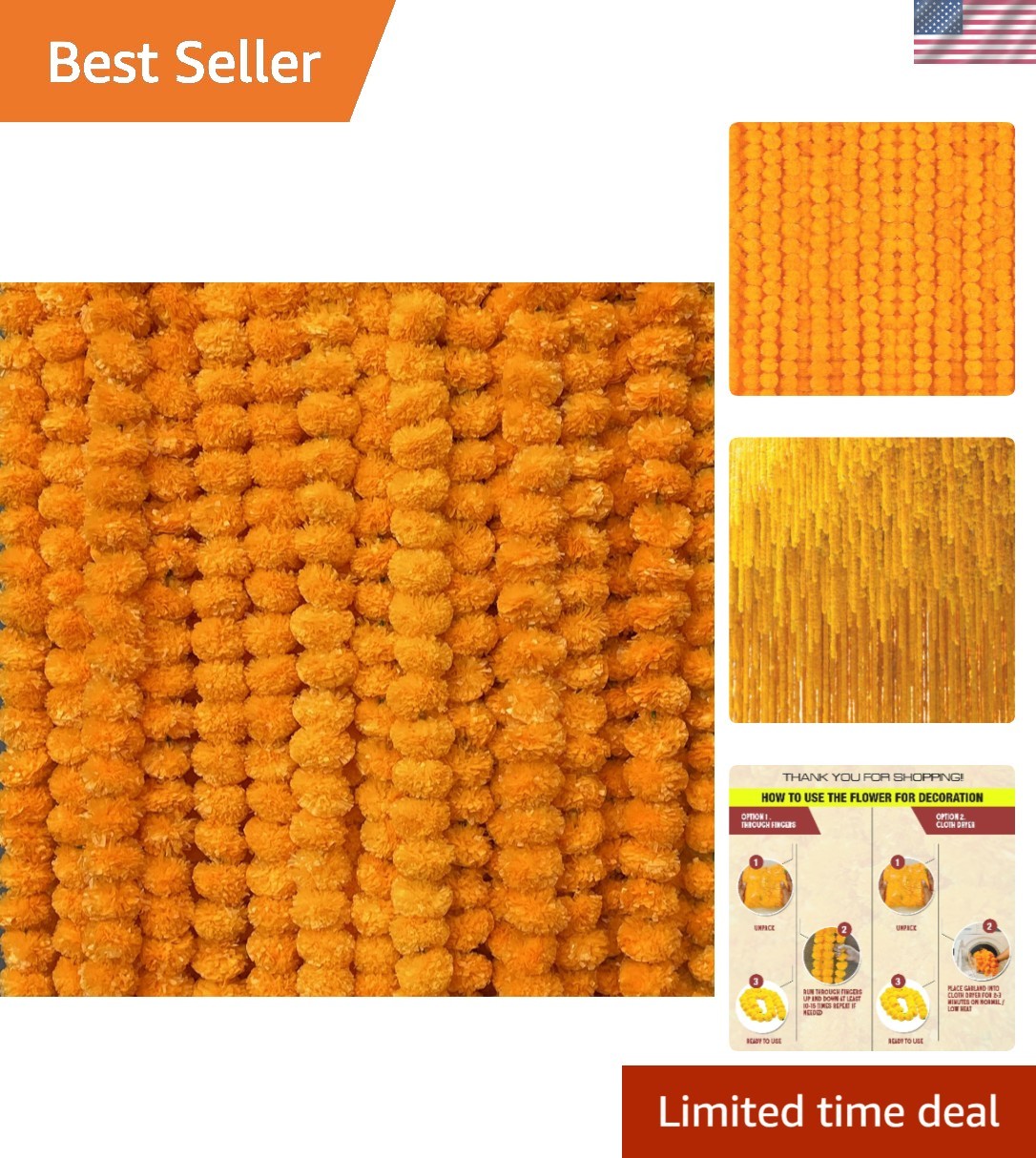 Chic 5PC Marigold Flower Garland Collection – 5 Feet for Celebration Elegance