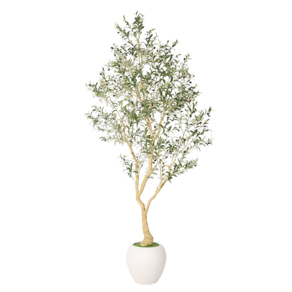 Artificial Olive Tree 8.2FT Tall Faux Plant with White Pot Indoor Decor