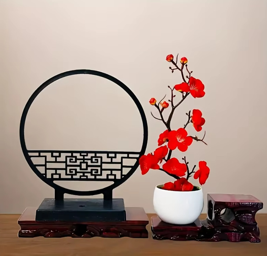 3 Colors Artificial Plum Blossom Bonsai with Screen Base