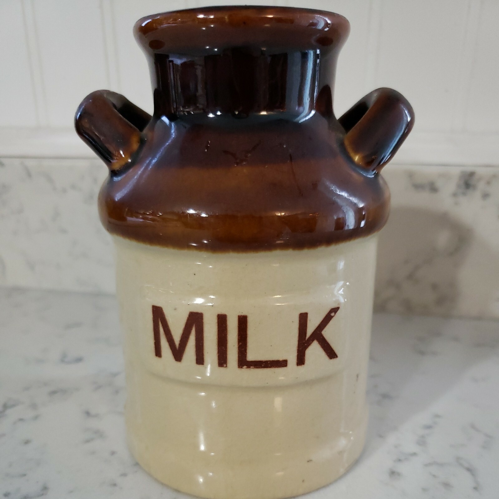 Small Vintage Milk Jug Crock Brown Tan Pot Bud Flower Vase Art Craft Creamer
