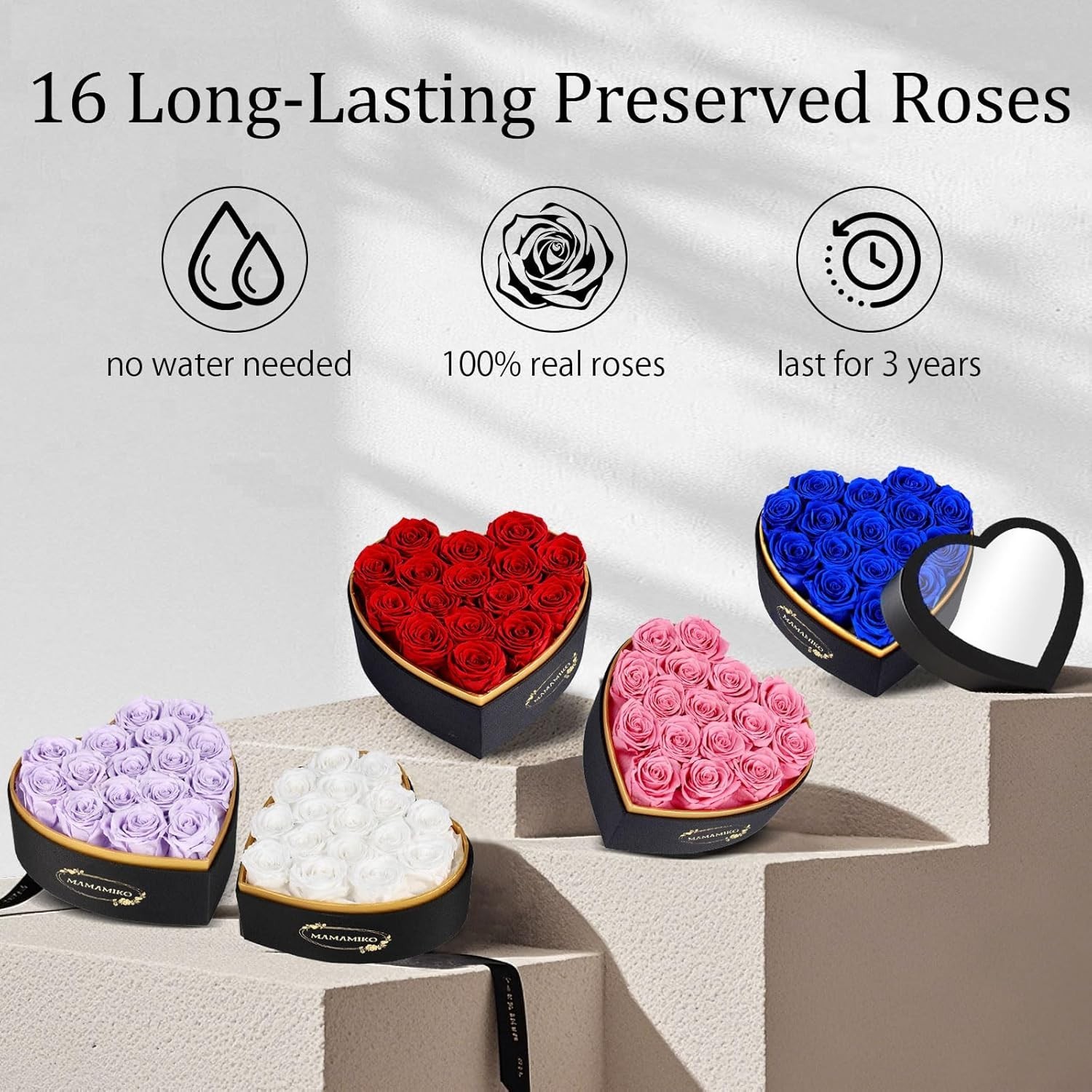 16 Preserved Roses in Heart Shape Gift Box for Her – Forever Flowers for Deli…