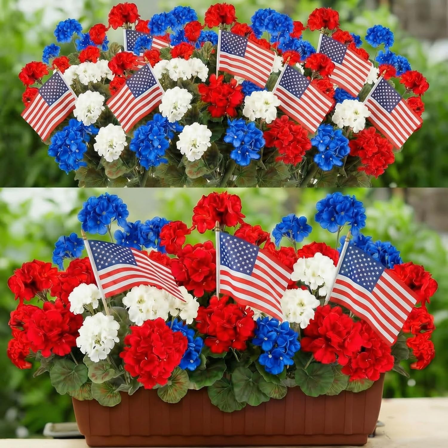 Norme 12 Stems Red White Blue Artificial Flower for Outdoor Porch 4th of July Pa