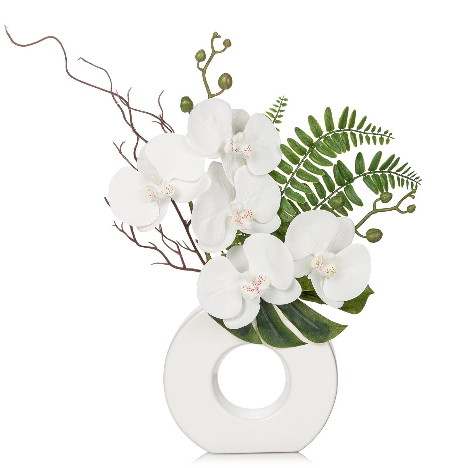 Orchid Artificial Flowers 16.1” White Orchid Silk Flowers with Ceramic Vase …