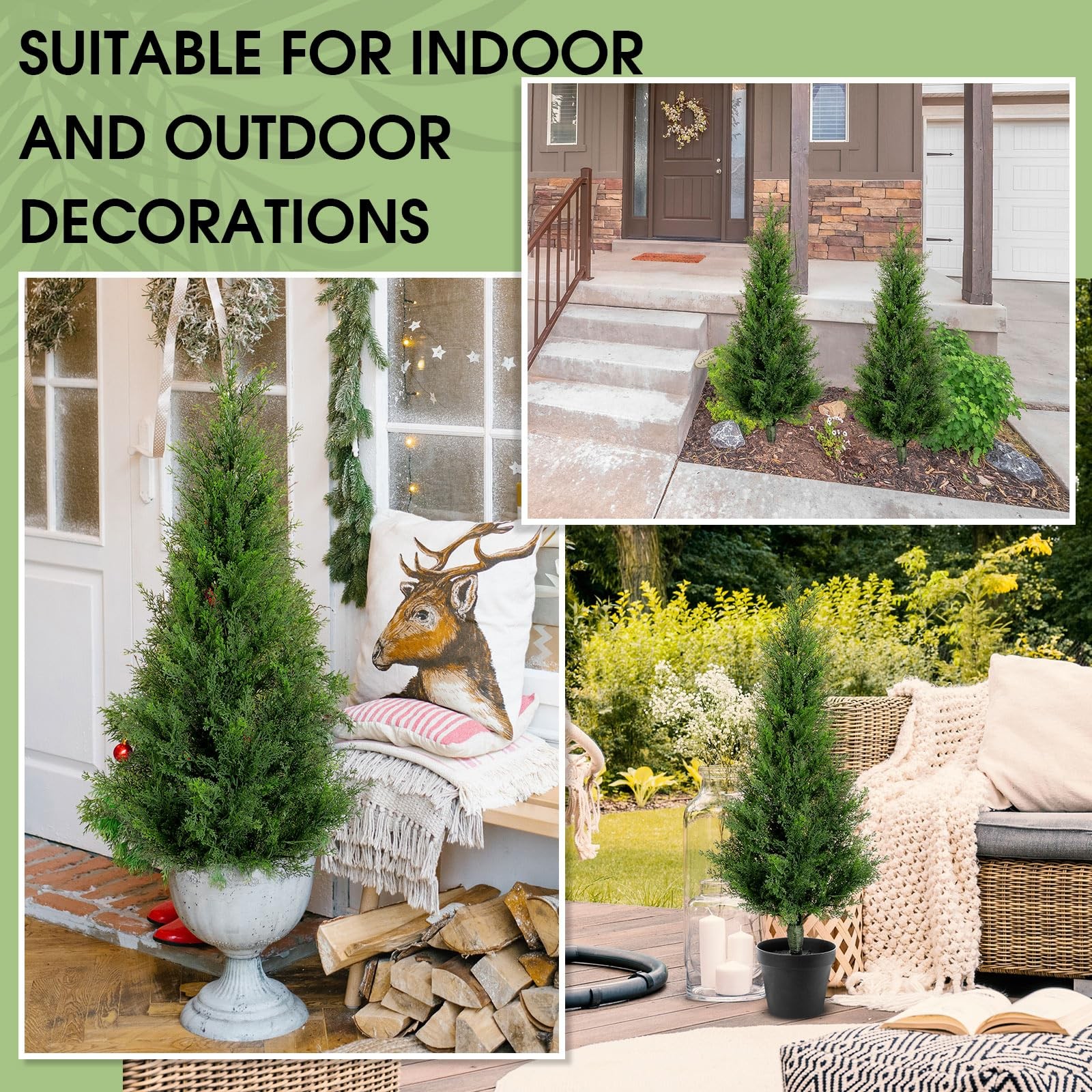 4 Set 3 ft Artificial Cedar Trees with Ground Spike Summer Yard Decoaration U…