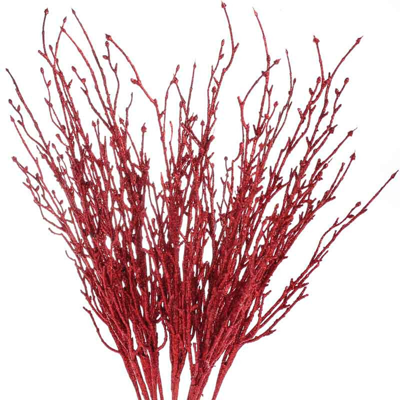 Package of 12 Red Glitter 22″ Decorative Twig Branches