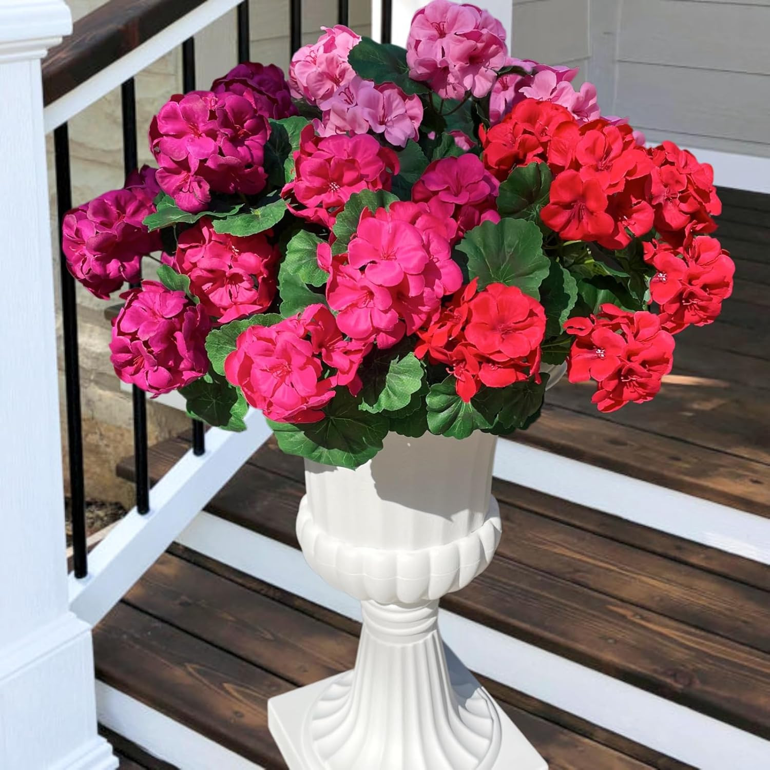 Artificial Geraniums Silk Flowers Fake Plants for Outdoor Outside, UV Resistant