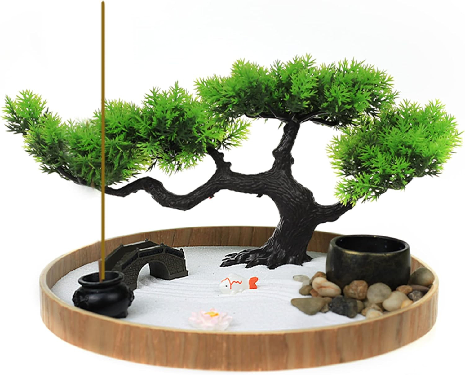 Japanese Zen Garden for Desk – Zen Garden Sand Kit, Artificial Bonsai Tree, Rake