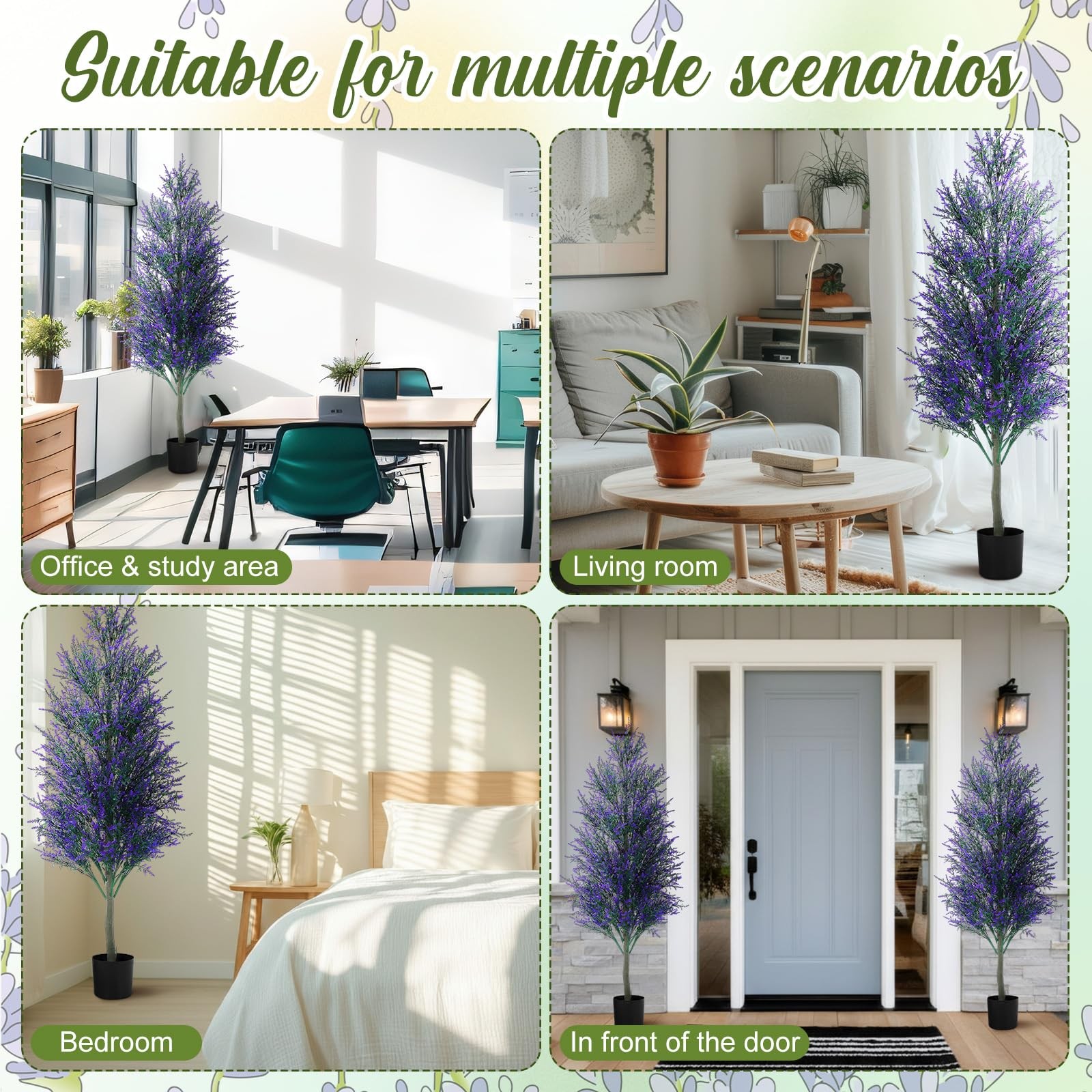4 FT Artificial Lavender Topiary Trees Set of 2, UV Resistant Faux Outdoor Pl…