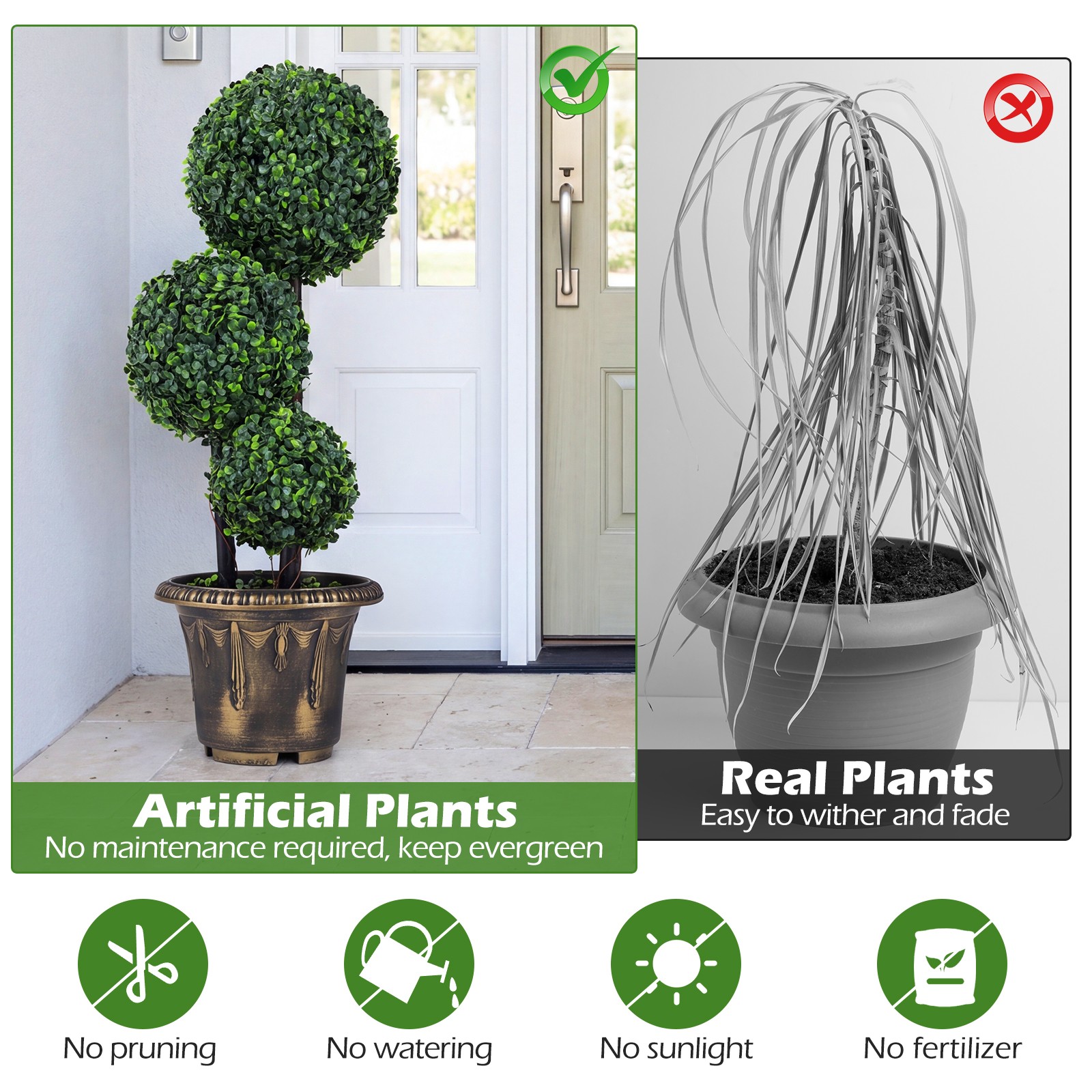 2.5 FT Artificial Boxwood Topiary Tree, Sun-Protective Triple Ball Shrubs,Indoor
